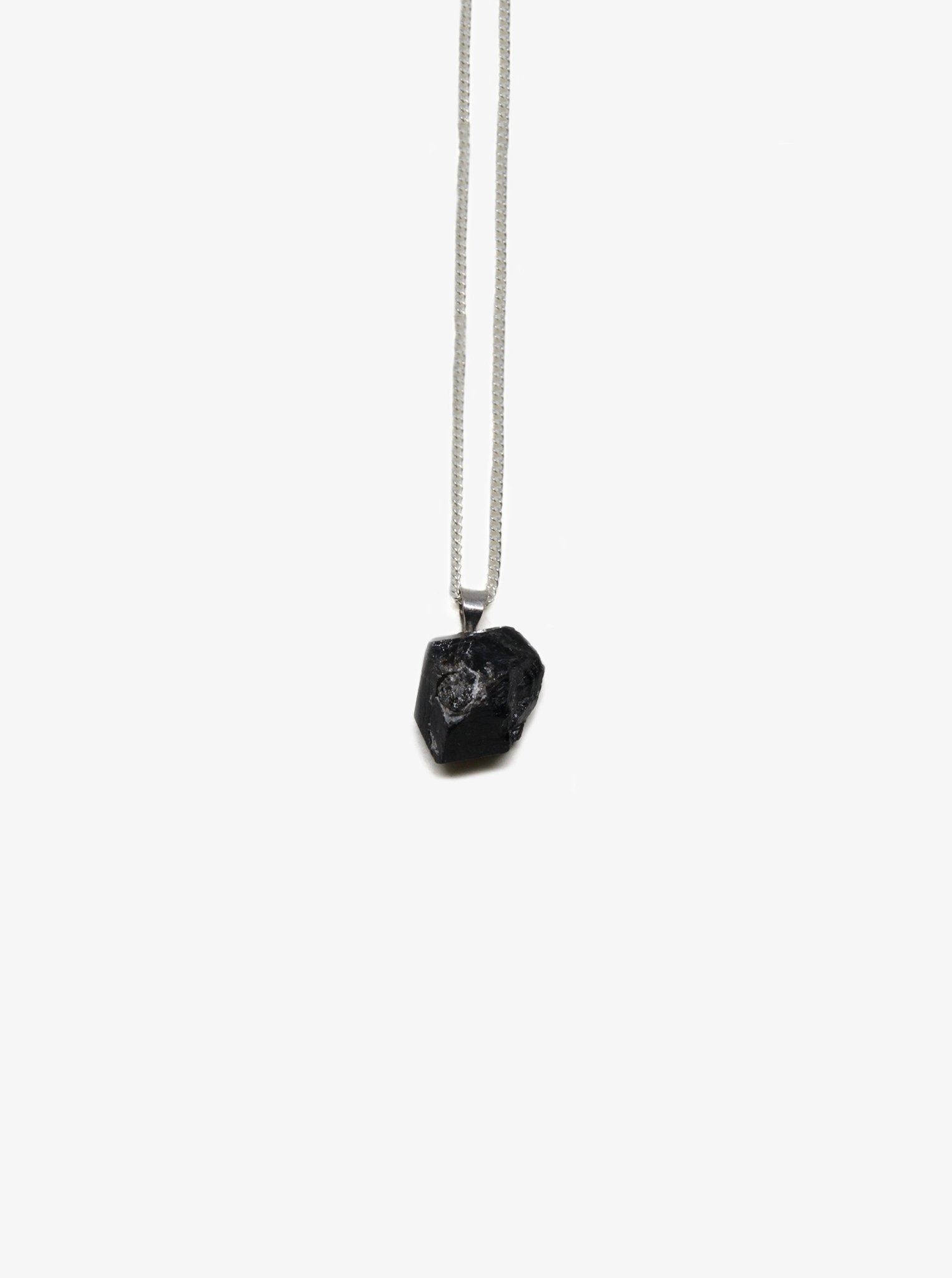 Black Tourmaline silver pendant. Charms and healing crystal stones minimalist  jewelry, made in New York by llayers.