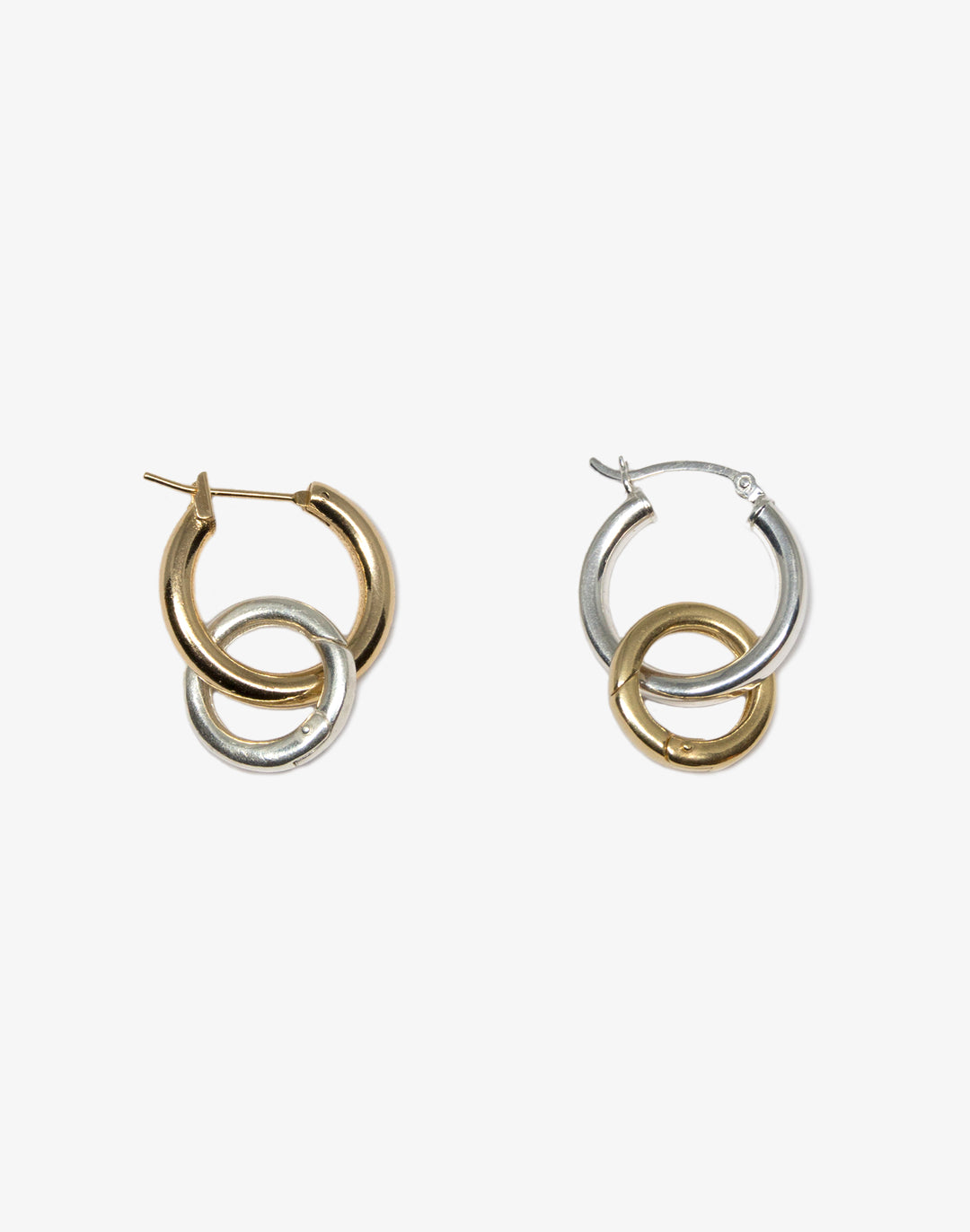 llayers Silver gold two tone unisex hoops earring minimal jewelry Made In Brooklyn New York