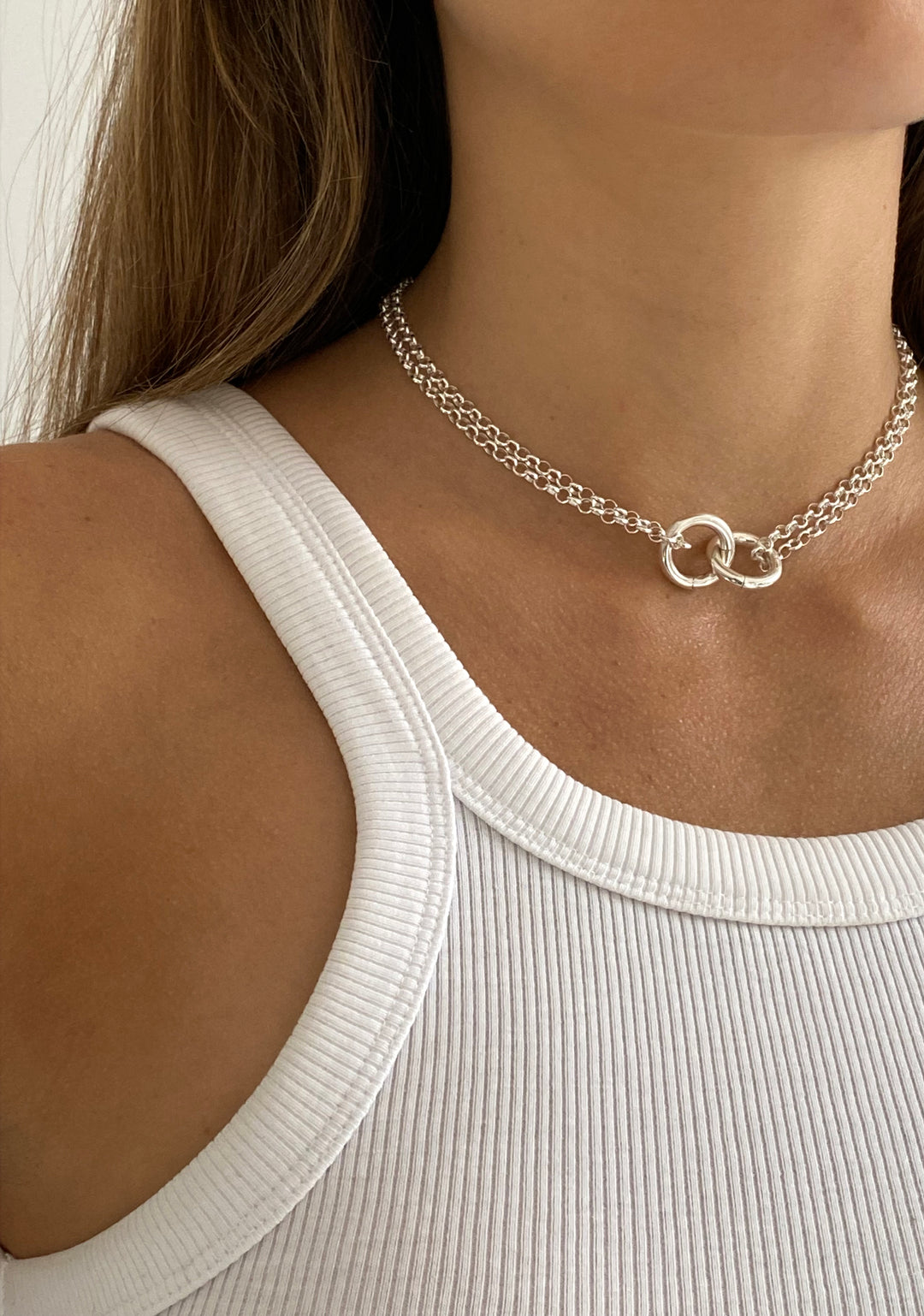 Women silver chain rings choker necklace - Made In Brookyn New York