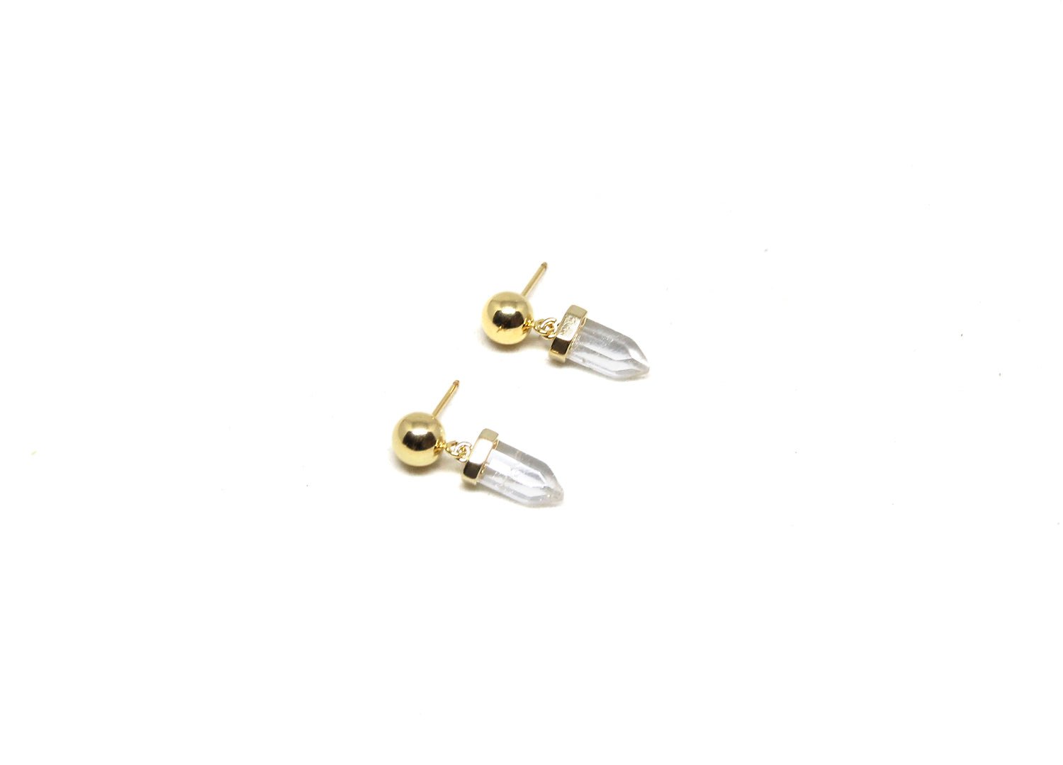 Gold quartz stone gold sphere earrings . Shop all our stones jewelry made in Brooklyn New York by llayers.