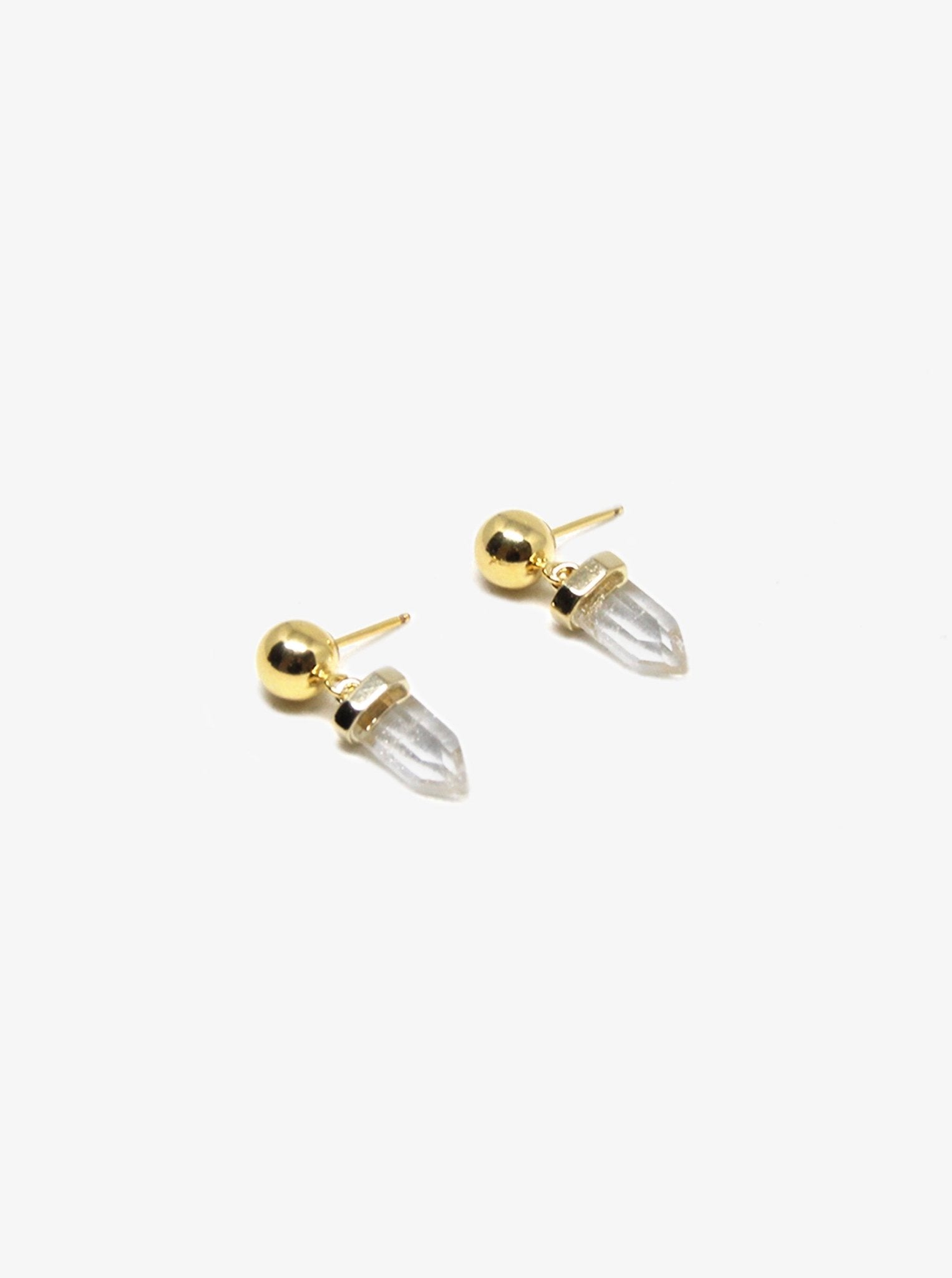 Gold quartz stone gold sphere earrings . Minimalist stones jewelry made in Brooklyn New York by llayers.