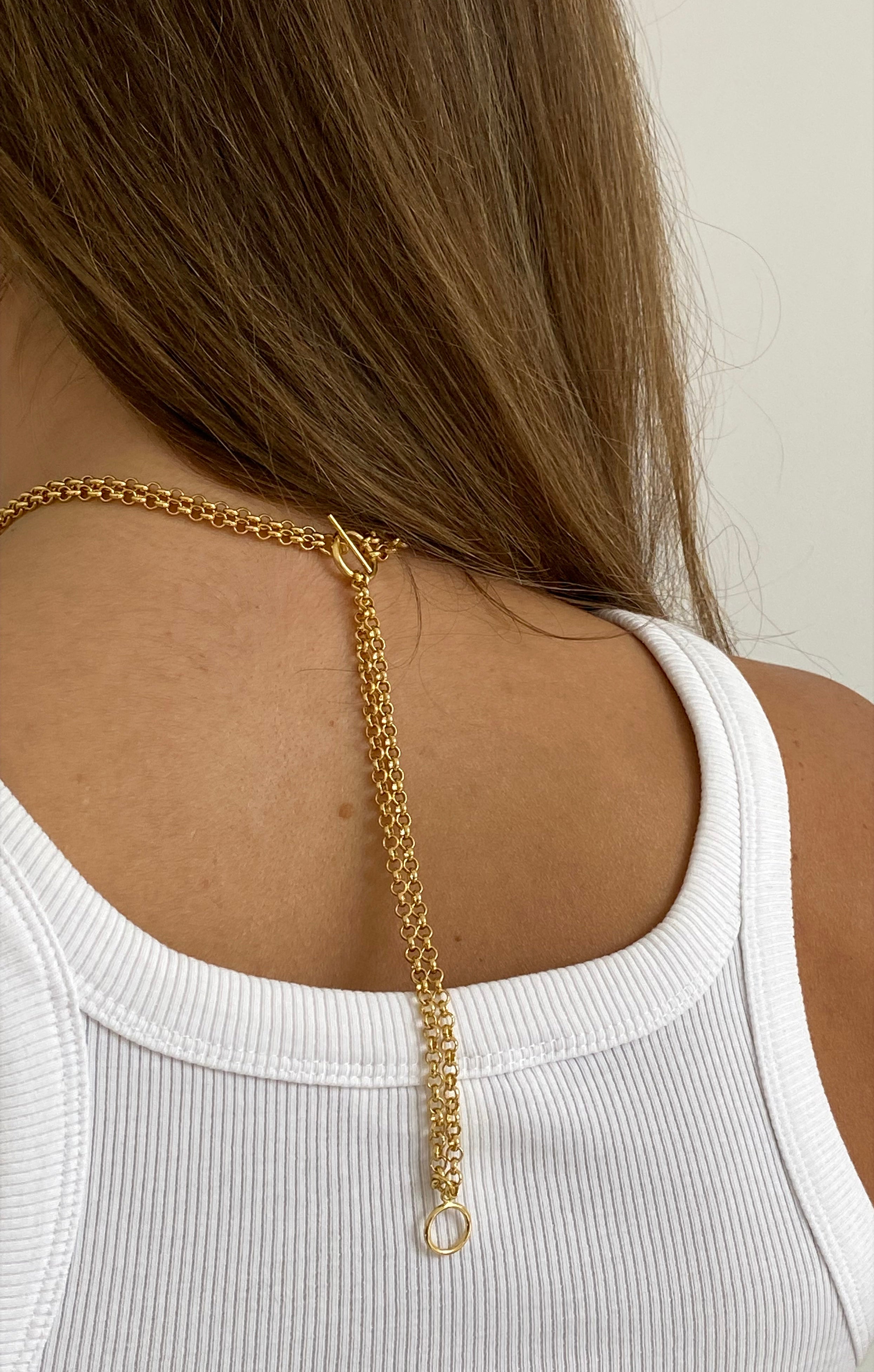 llayers Gold women minimal long chain choker necklace with stones Hancrafted in Brooklyn New York 10