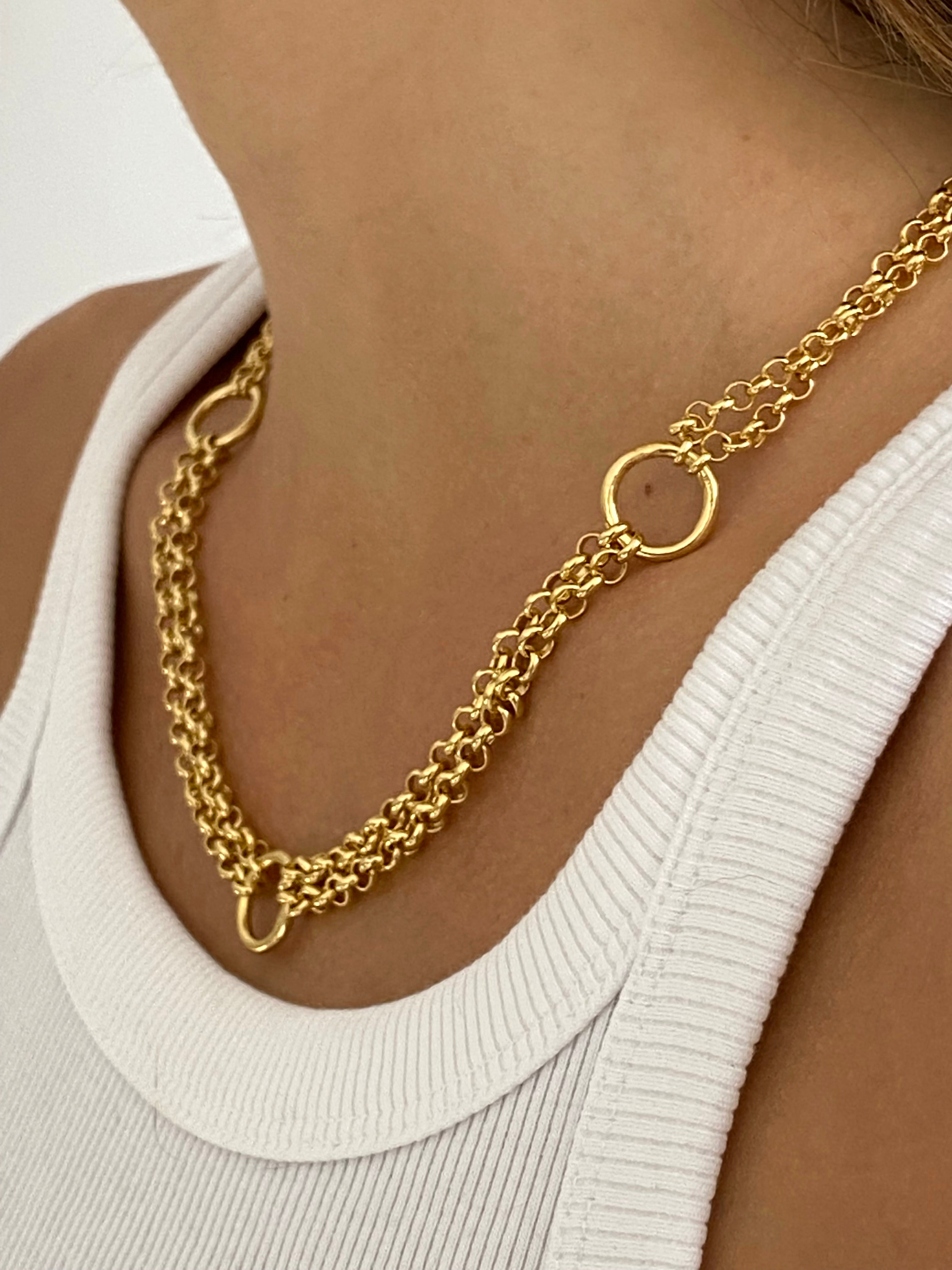llayers cool Gold women minimal long chain choker necklace with rings Hancrafted in Brooklyn New York 8