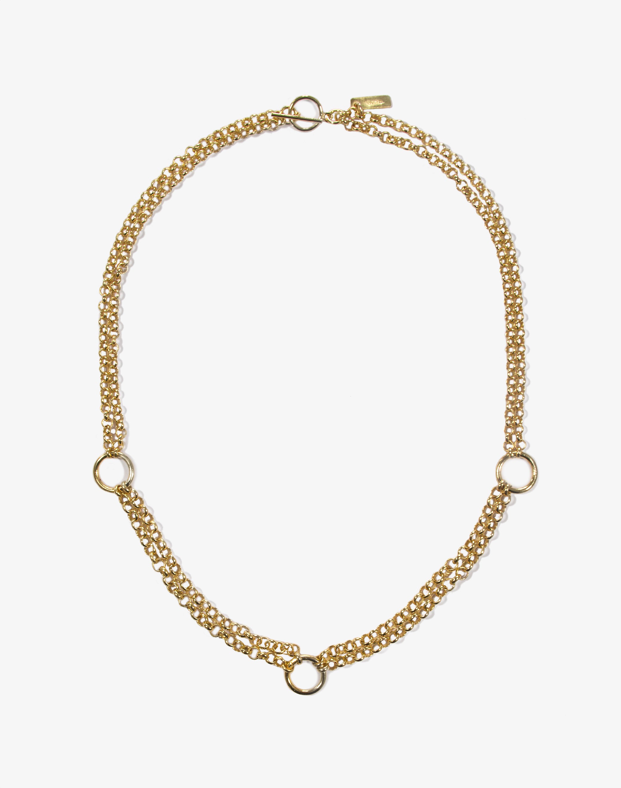llayers Gold men women minimal long chain choker necklace with rings Hancrafted in Brooklyn New York