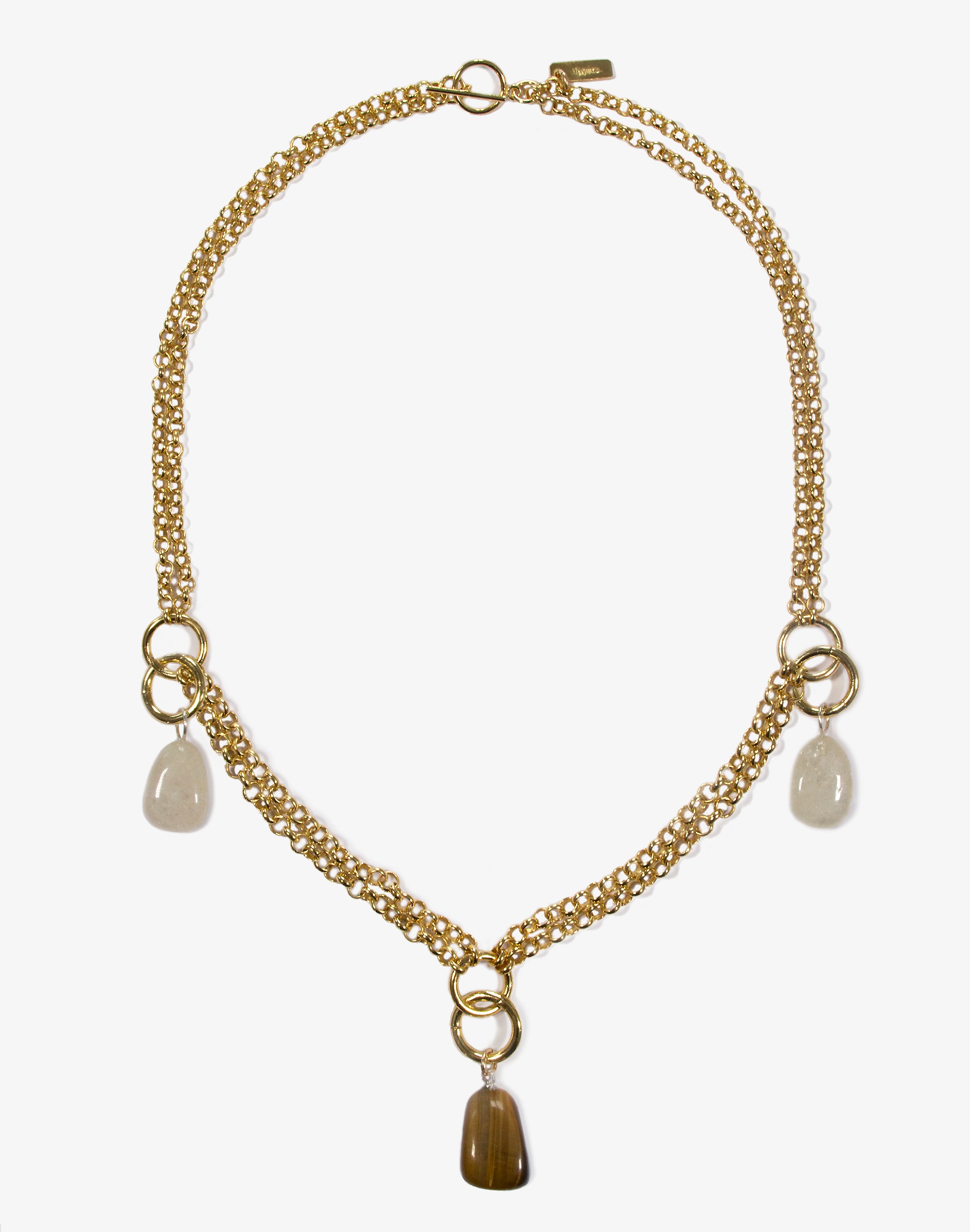 llayers Gold women minimal long chain choker necklace with stones Hancrafted in Brooklyn New York 2