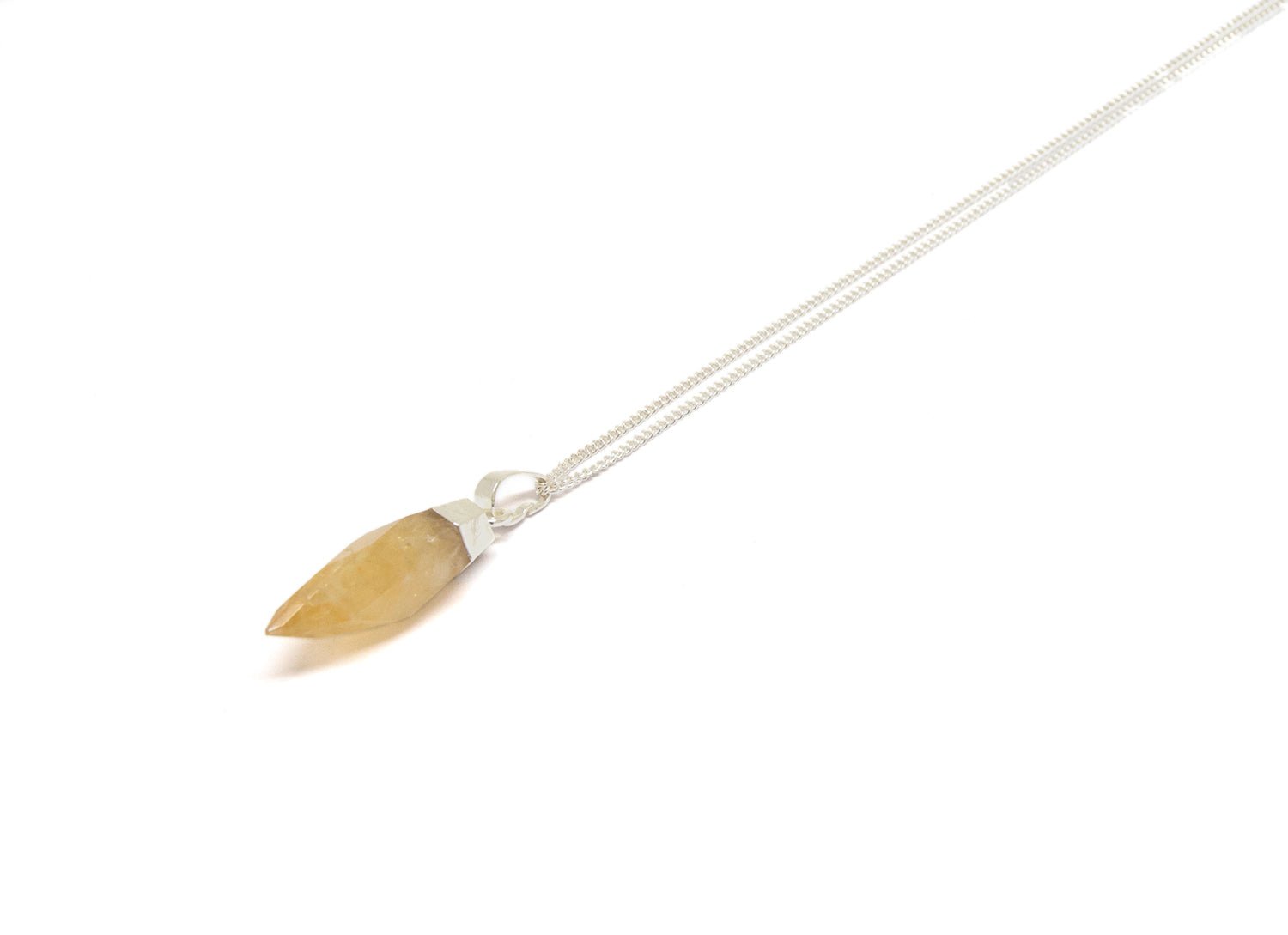 Citrine yellow stone pendant silver necklace. Charms and healing crystal stones jewelry, made in Brooklyn NY by llayers.