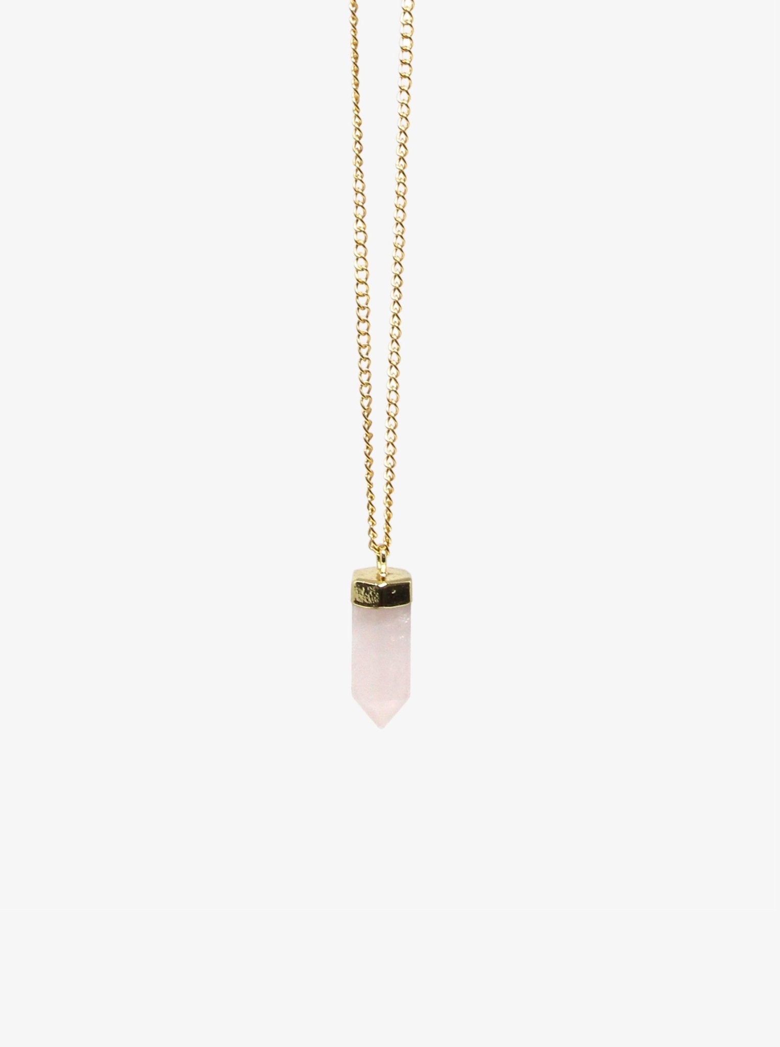Rose quartz point gold pendant necklace. Minimalist jewelry made in Brooklyn New York by llayers.