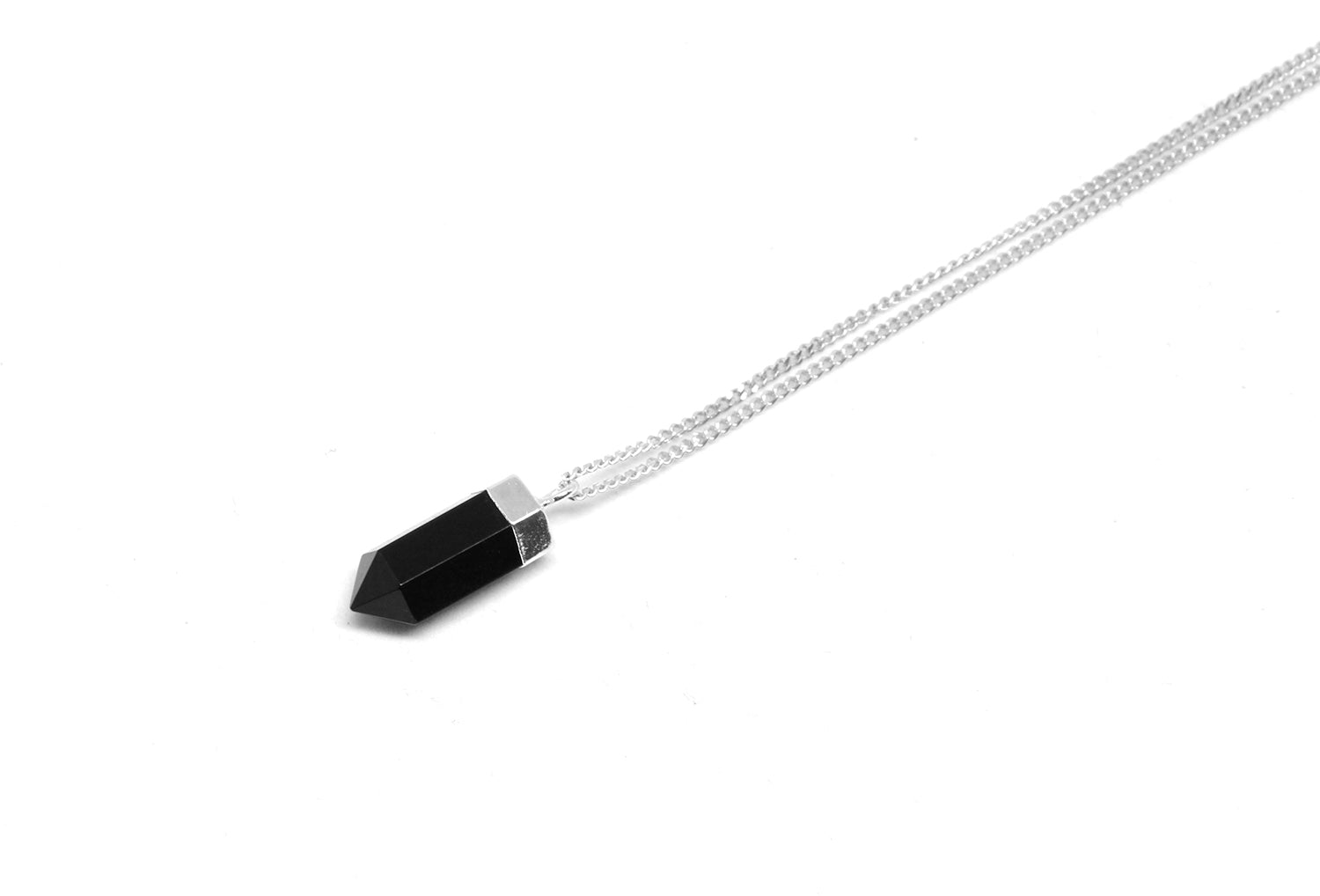 Black agate onyx pendant silver necklace. Charms and healing crystal stones jewelry, made in Brooklyn New York by llayers.
