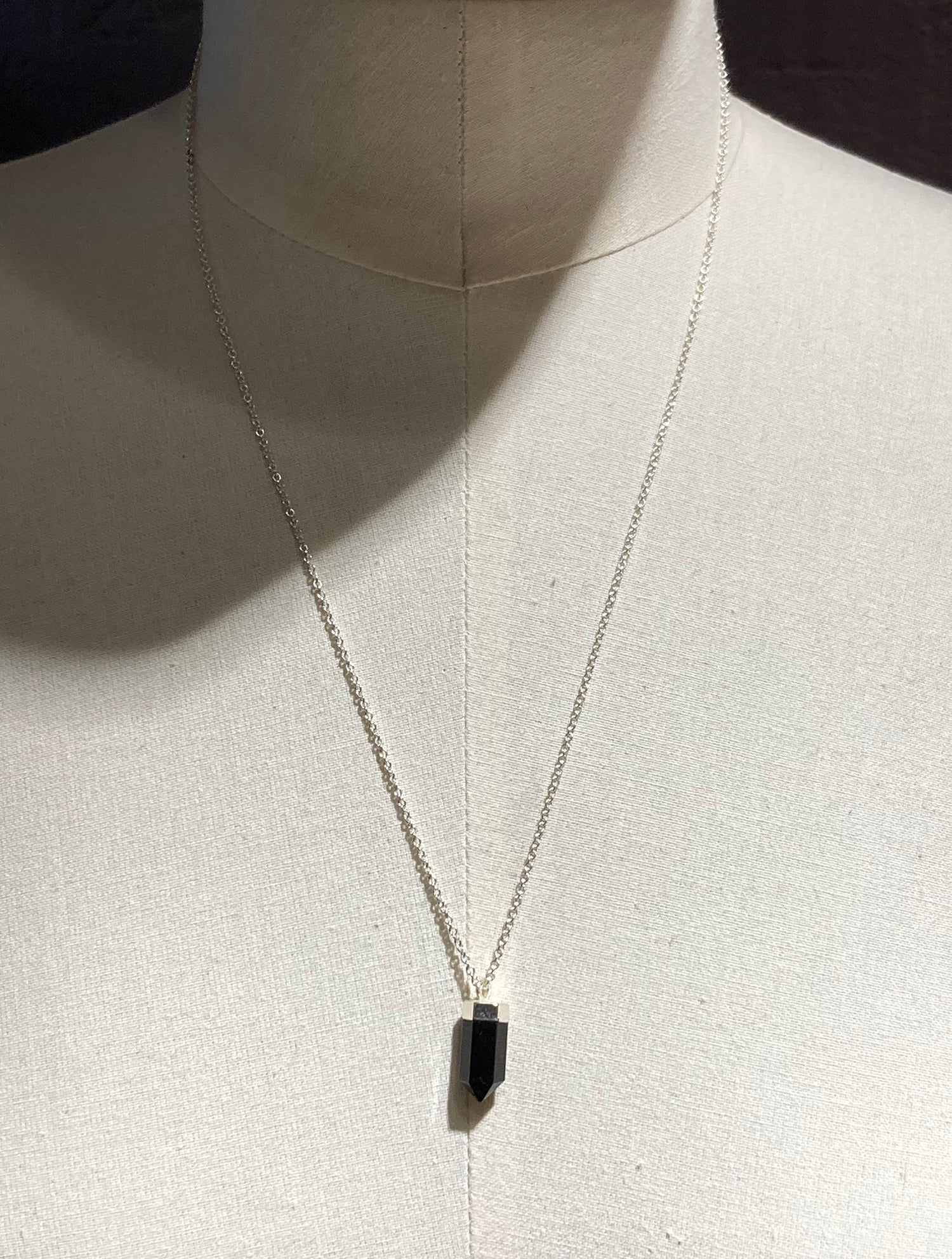 Black onyx silver pendant necklace. Charms and healing crystal stones jewelry in Brooklyn New York by llayers.