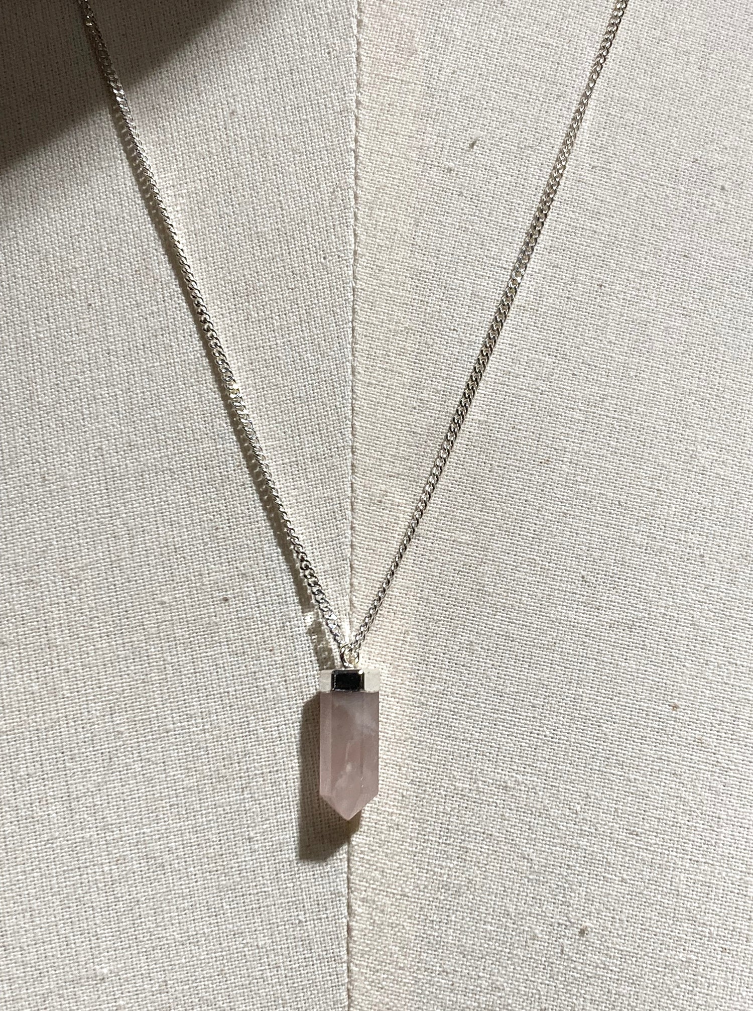 Pink Quartz point silver pendant necklace. Charms and healing crystal stones jewelry, made in Brooklyn New York by llayers.