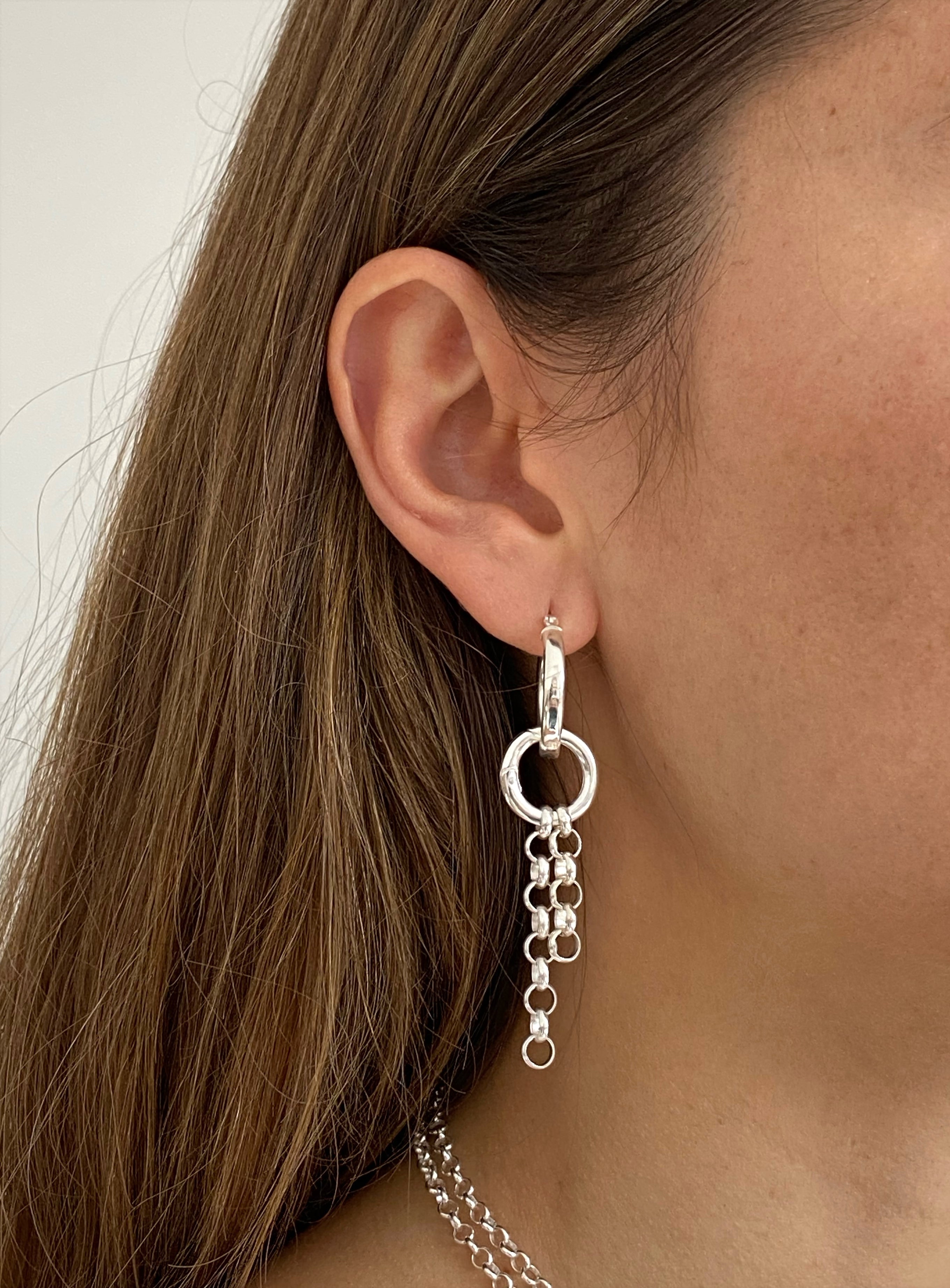 llayers jewelry trendy designer women silver chain hoops earrings jewelry minimal - Made in Brooklyn New York 1