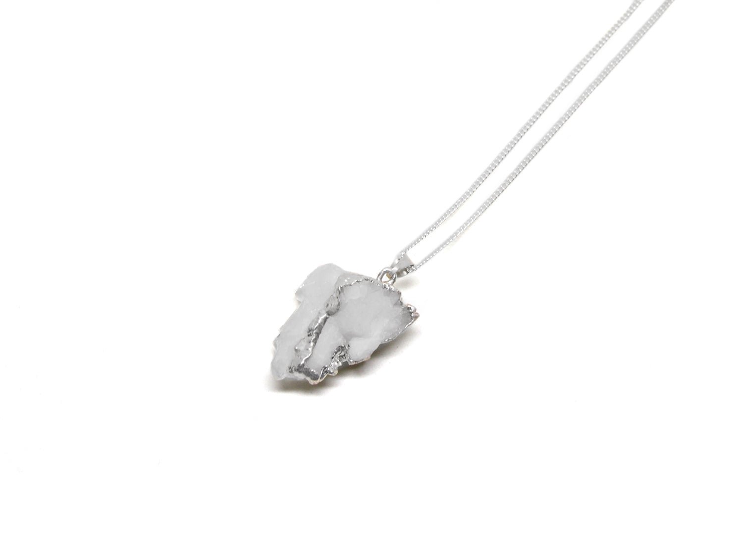 Quartz Crystal stone pendant silver necklace. Charms and healing crystal stones jewelry, made in New York by llayers.