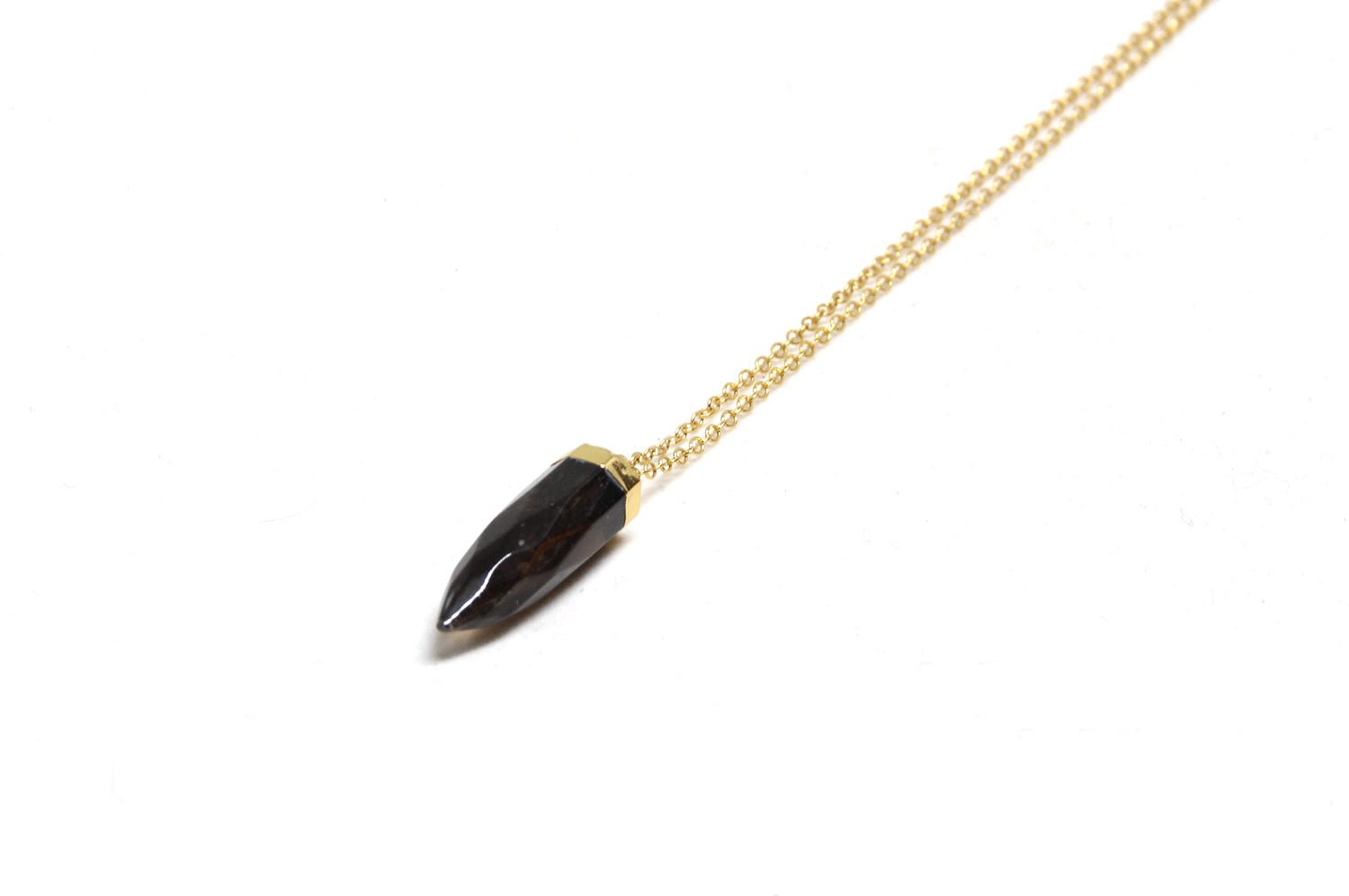 Smoky quartz stone gold necklace. Charms and healing crystal stones jewelry, made in Brooklyn New York by llayers.