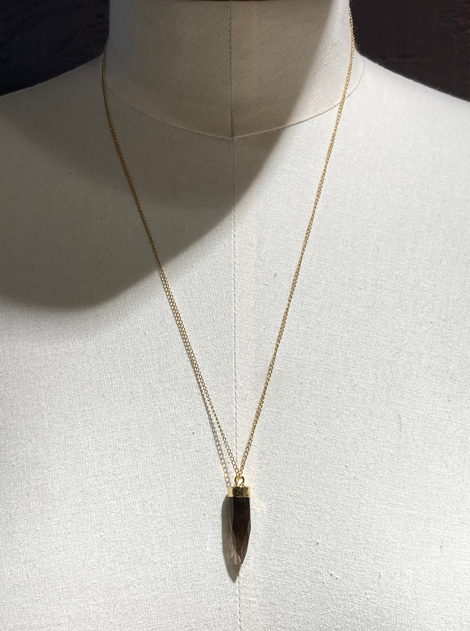 Smoky quartz pendant gold necklace. Charms and healing crystal stones jewelry, made in Brooklyn New York by llayers.