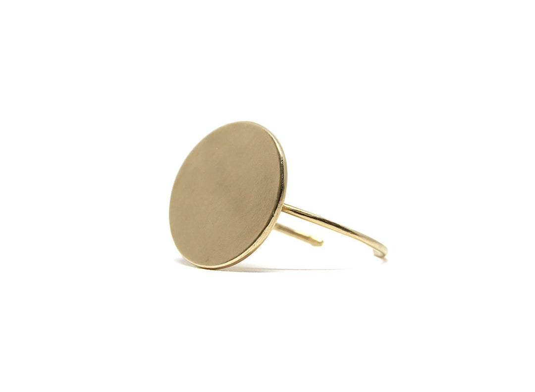 Gold round cuff bracelet minimalist Solar disk in New York Brooklyn by llayers jewelry Solstice
