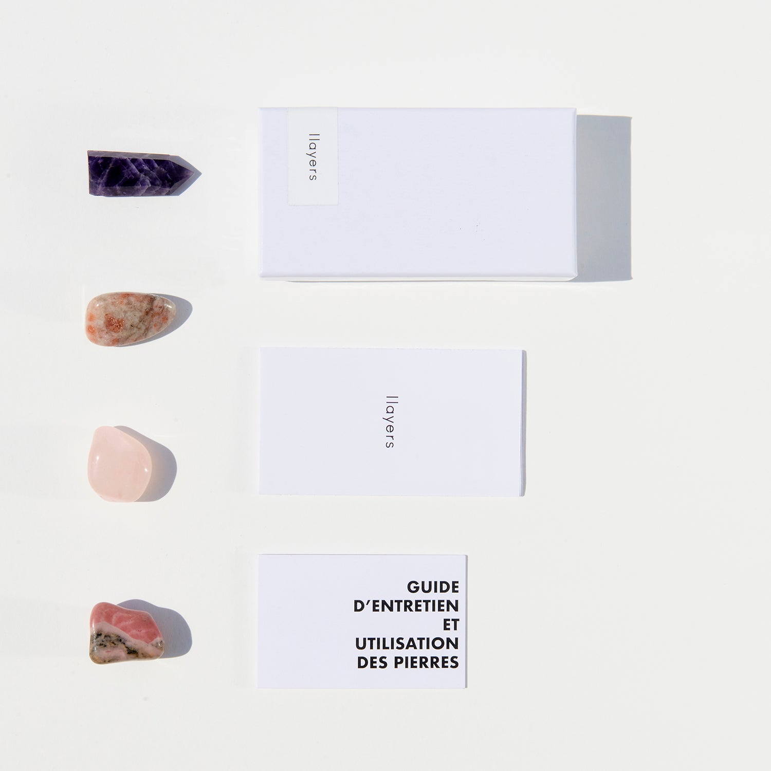 Crystals healing stones love set box in Brooklyn New York by llayers.
Including Amethyst, Rose quartz, Susntone, Rhodonite.