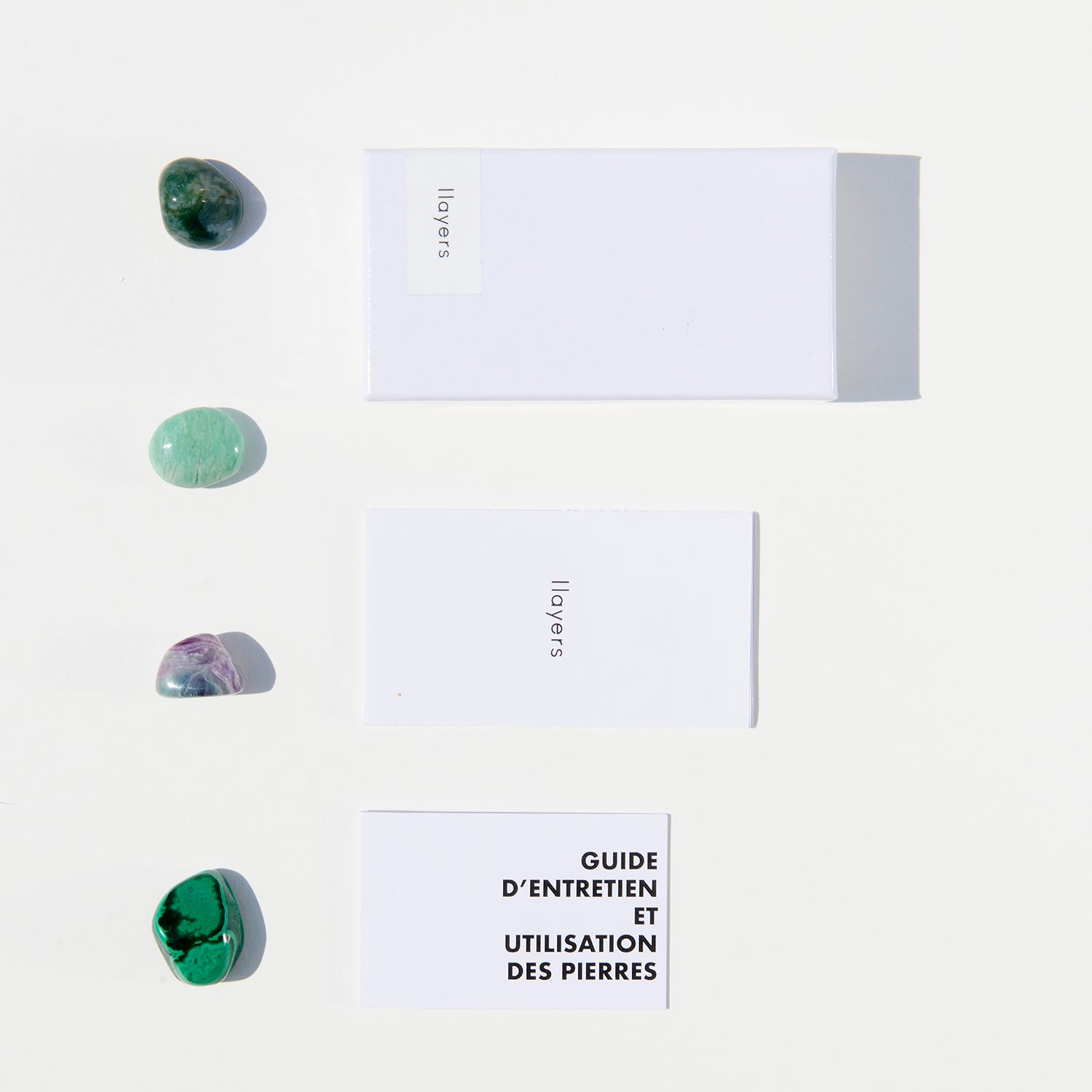 Crystals healing stones luck abundance set box in New York. Including Amazonite, Moss Agate, Fluorite, Malachite stones.