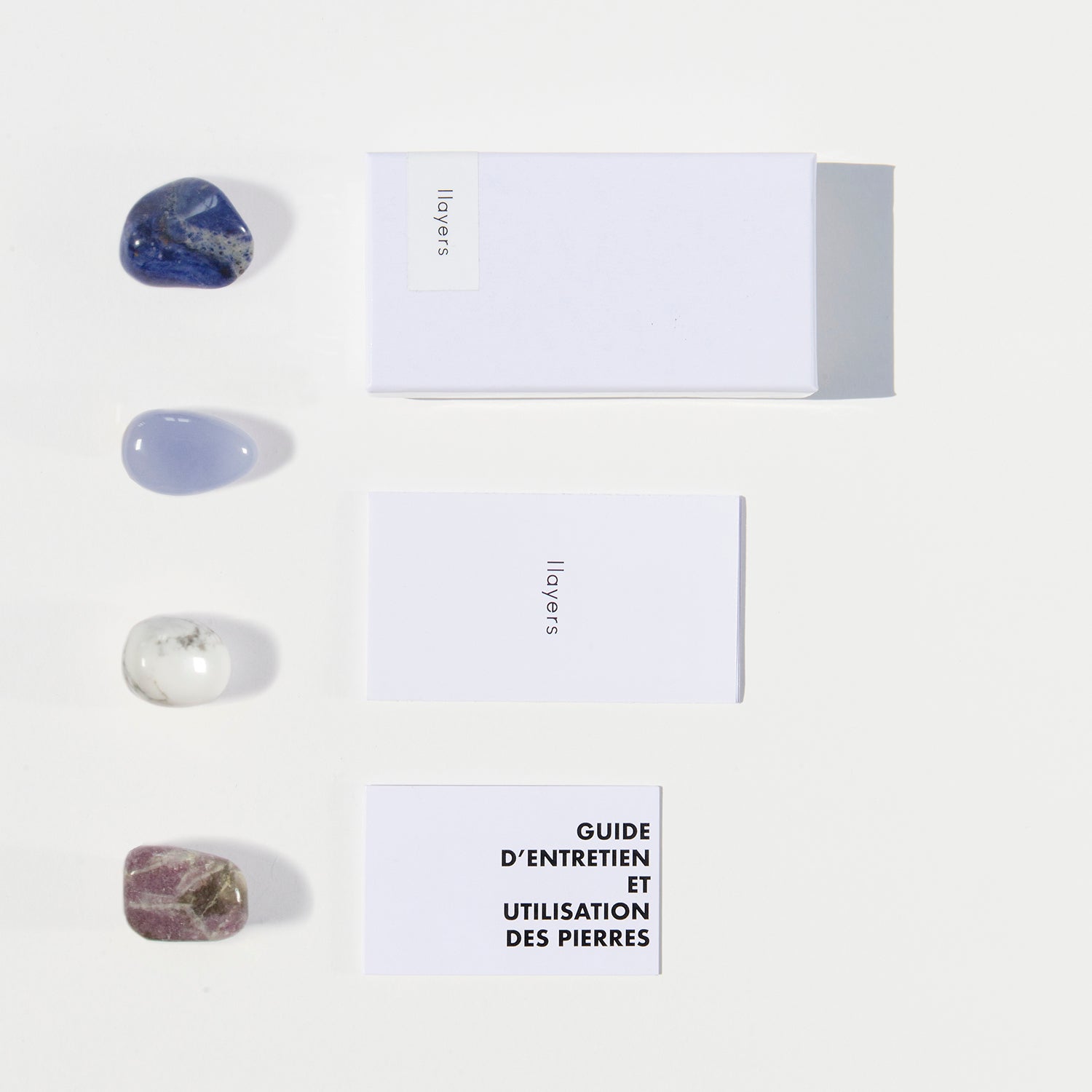 no stress wellness healing crystals box lithotherapy howlite sodalite blue chalcedony lepidolite Brooklyn New York by llayers