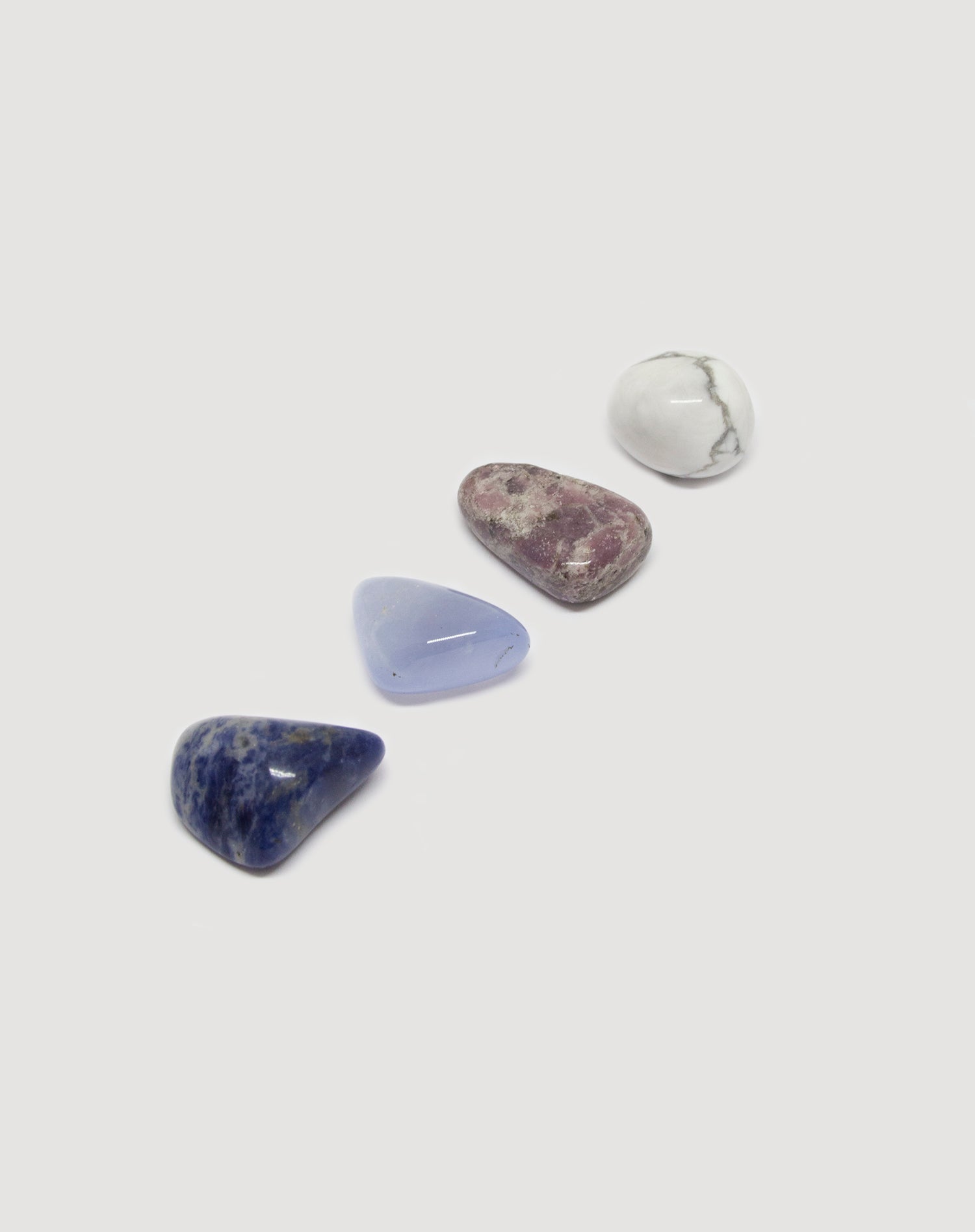 no stress wellness healing crystals box lithotherapy howlite sodalite blue chalcedony lepidolite Brooklyn New York by llayers