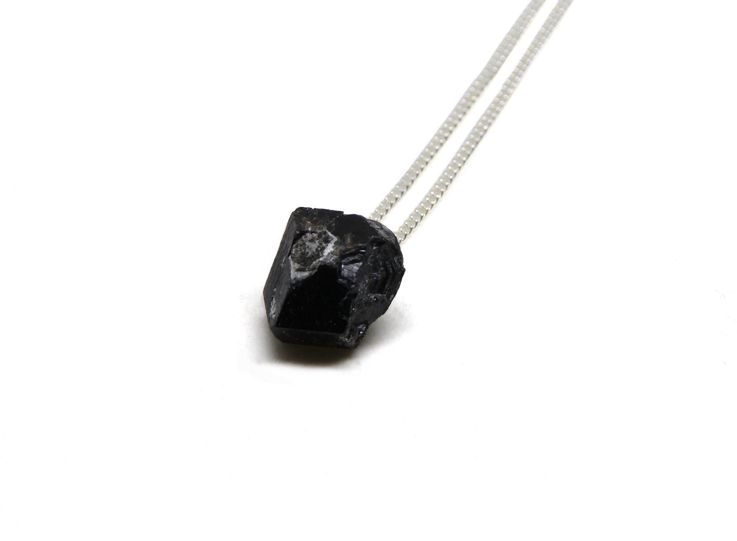 Black Tourmaline stone pendant silver chain necklace Brooklyn New York by minimalist designer llayers