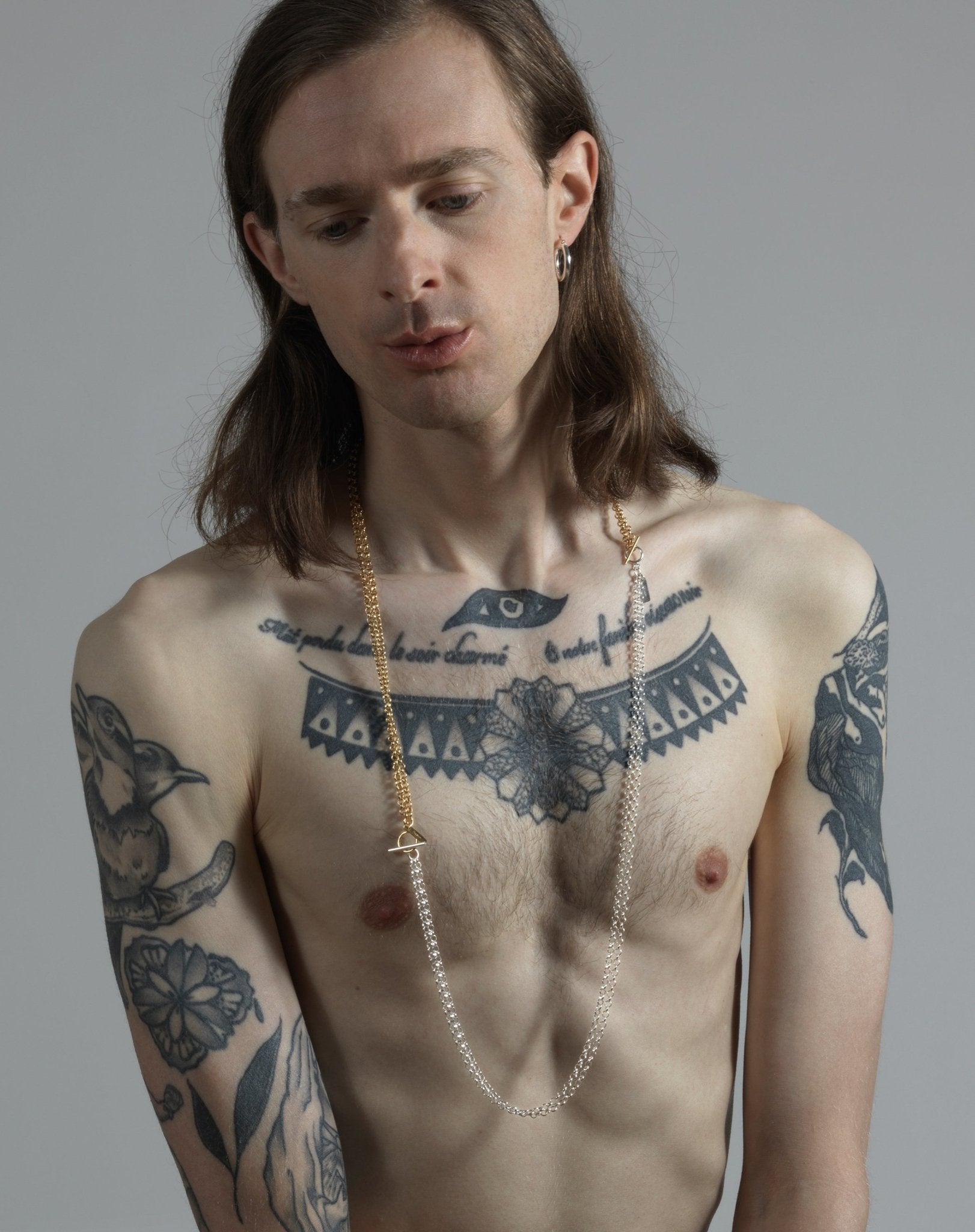 Men's Gold two-row chain choker necklace. Best affordable minimalist jewelry brand Made in Brooklyn New York by llayers.