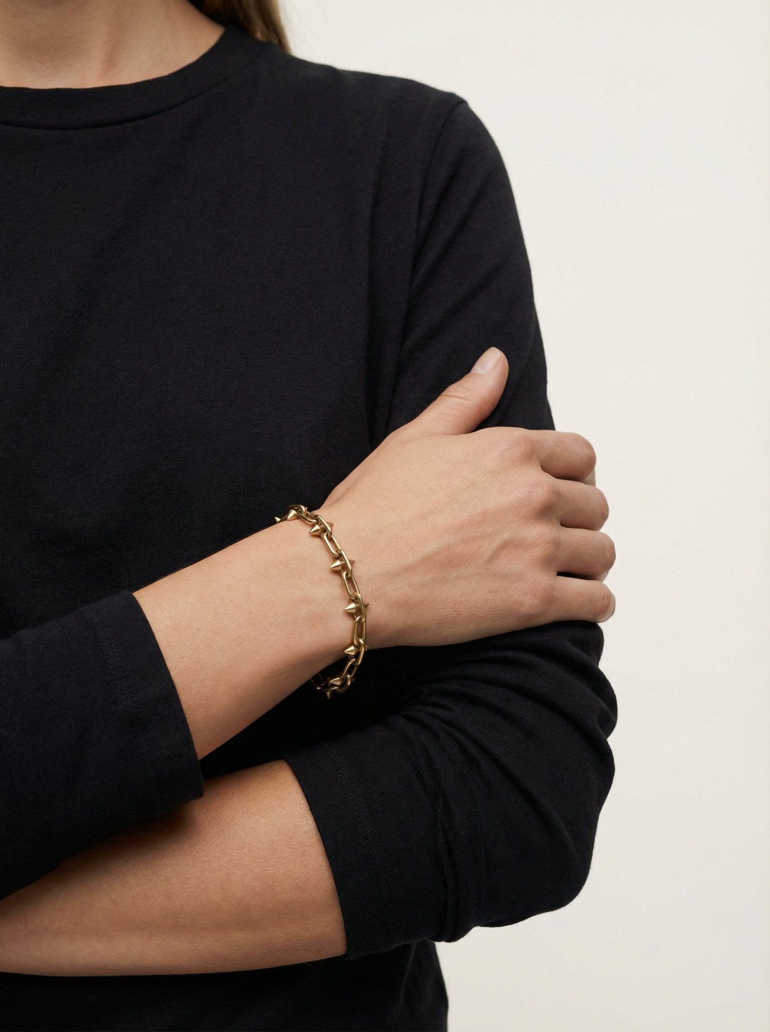 Gold small spikes chain bracelet unisex jewelry handmade New York Brooklyn by llayers 