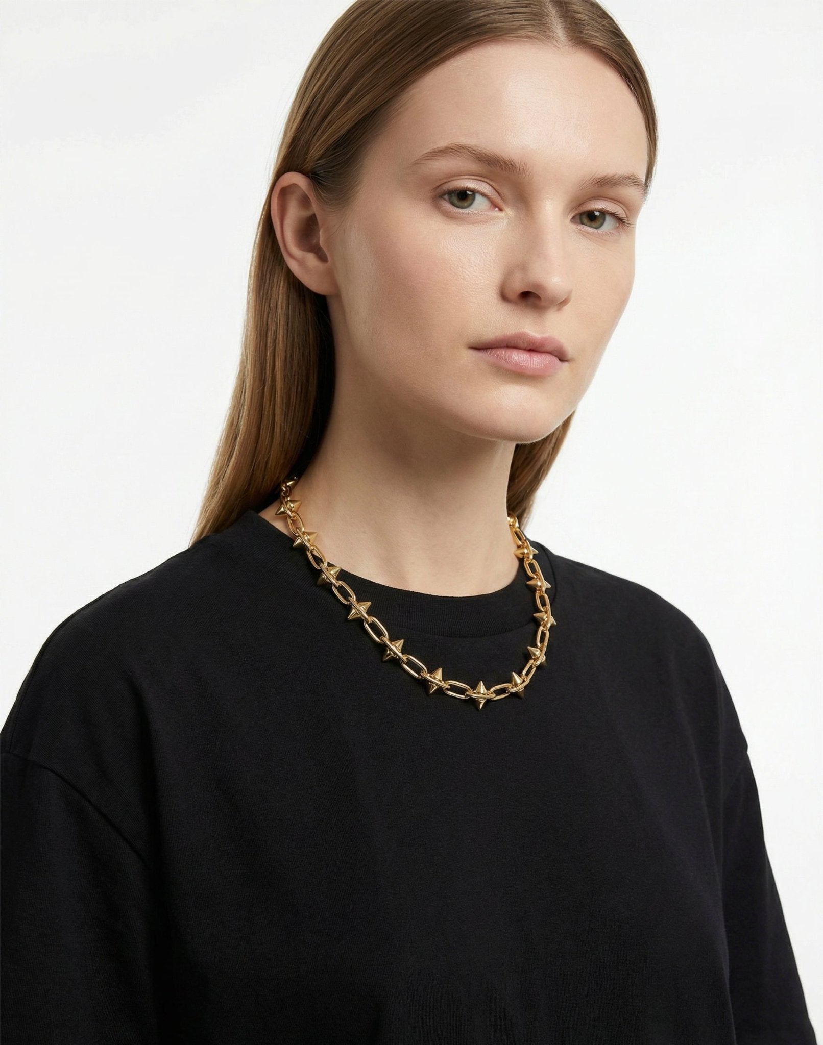 Spike gold plated chain necklace. Men's necklace in New York by llayers.