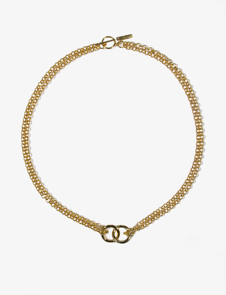 Gold chain choker necklace handmade in Brooklyn New York by minimalist designer llayers jewelry