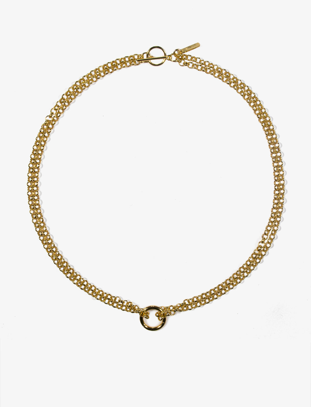 Gold chain necklace with ring handmade in Brooklyn New York by minimalist designer llayers jewelry