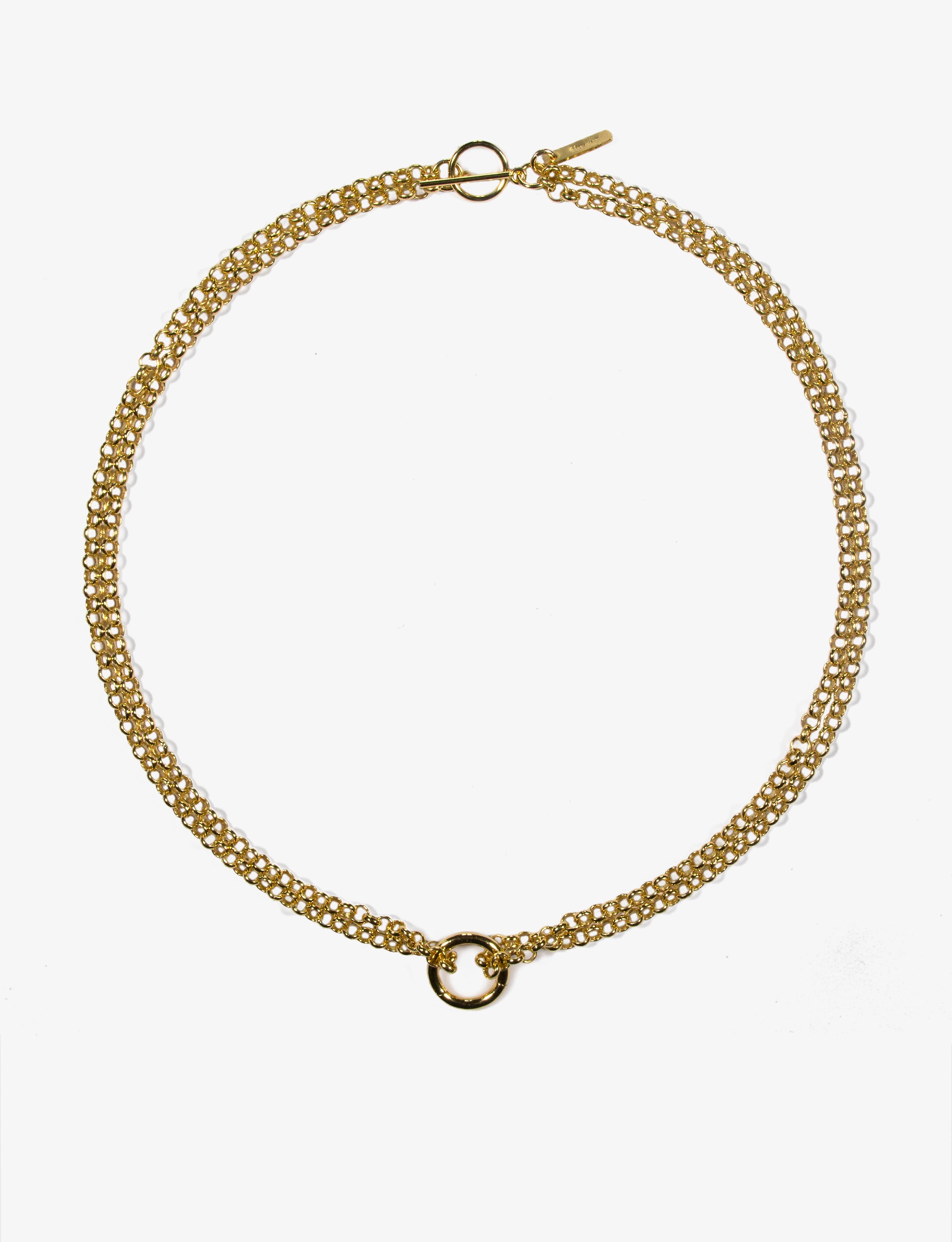 Gold chain necklace with ring handmade in Brooklyn New York by minimalist designer llayers jewelry
