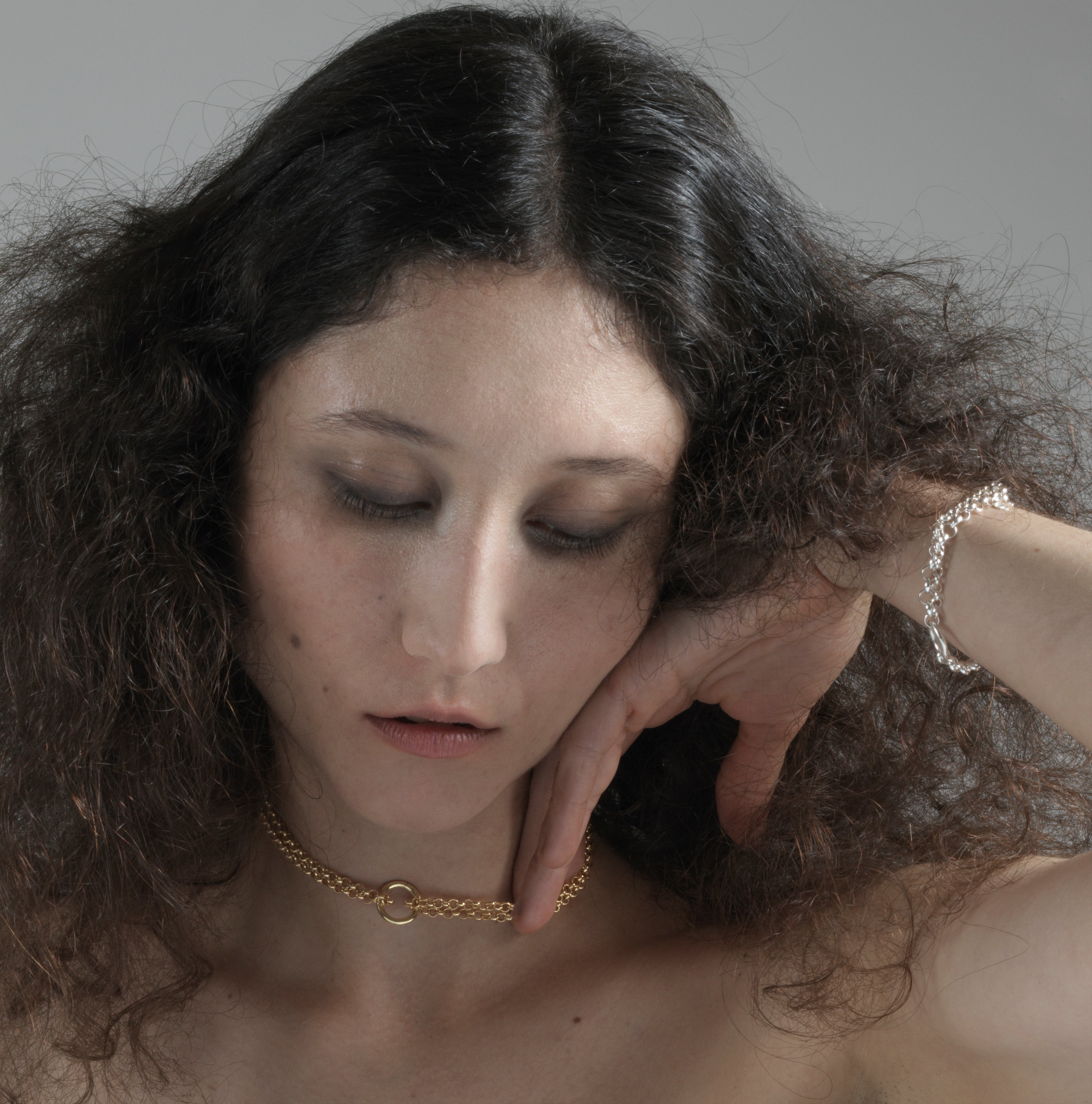 Gold chain necklace with ring handmade in Brooklyn New York by minimalist designer llayers jewelry