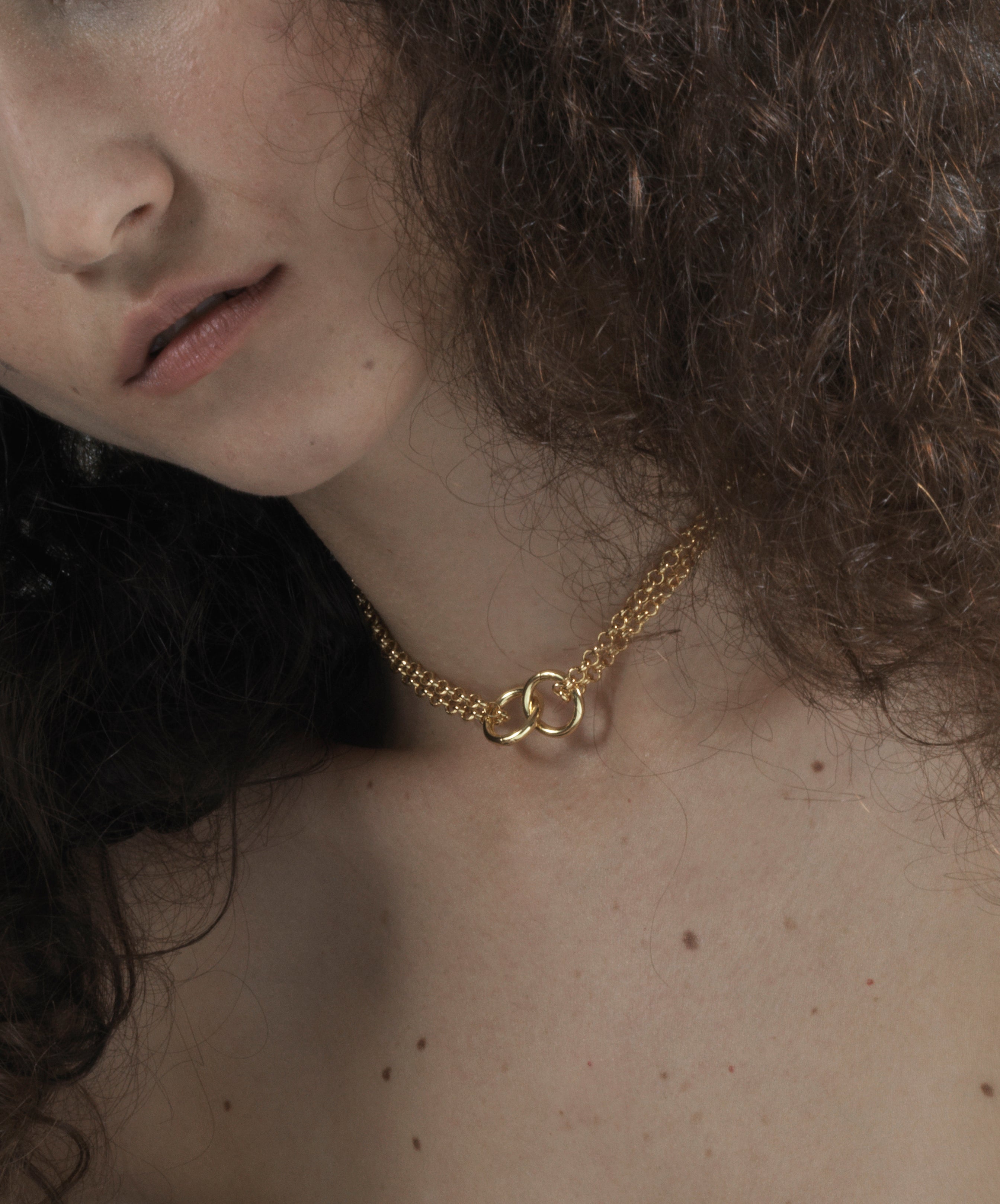Gold choker necklace handmade in Brooklyn New York by minimalist designer llayers jewelry