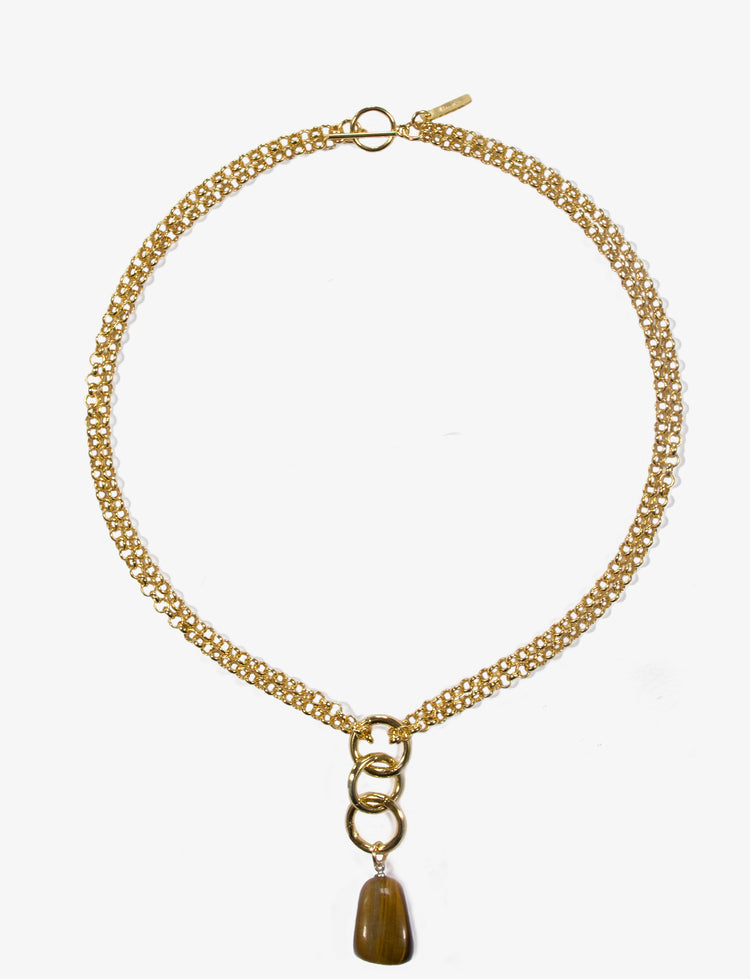 Gold minimalist necklace with stones handmade in Brooklyn New York by minimalist designer llayers jewelry