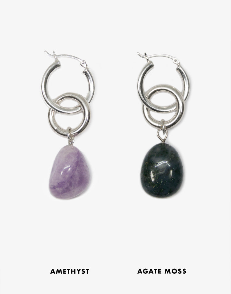 Hoop earrings with Amethyst stone in Brooklyn New York designer jewelry by llayers