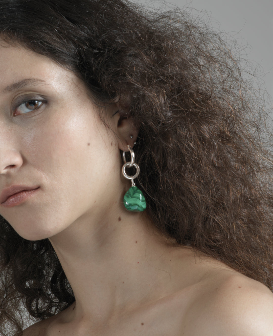 Jewelry with Malachite stone in Brooklyn New York designer earrings by llayers men women Swing