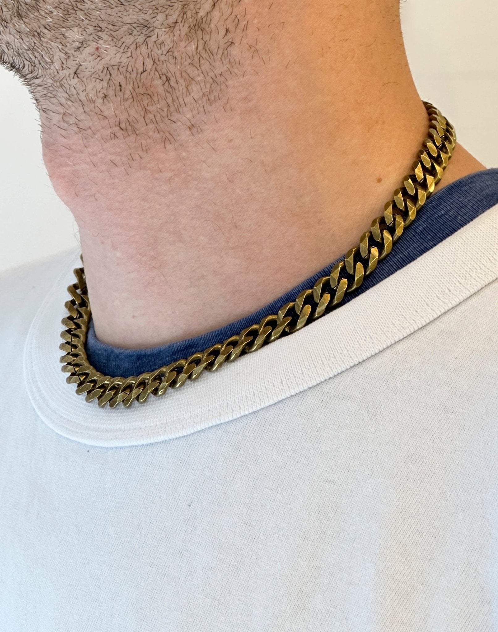 Men curb brass chain necklace unisex jewelry handmade New York Brooklyn by llayers 