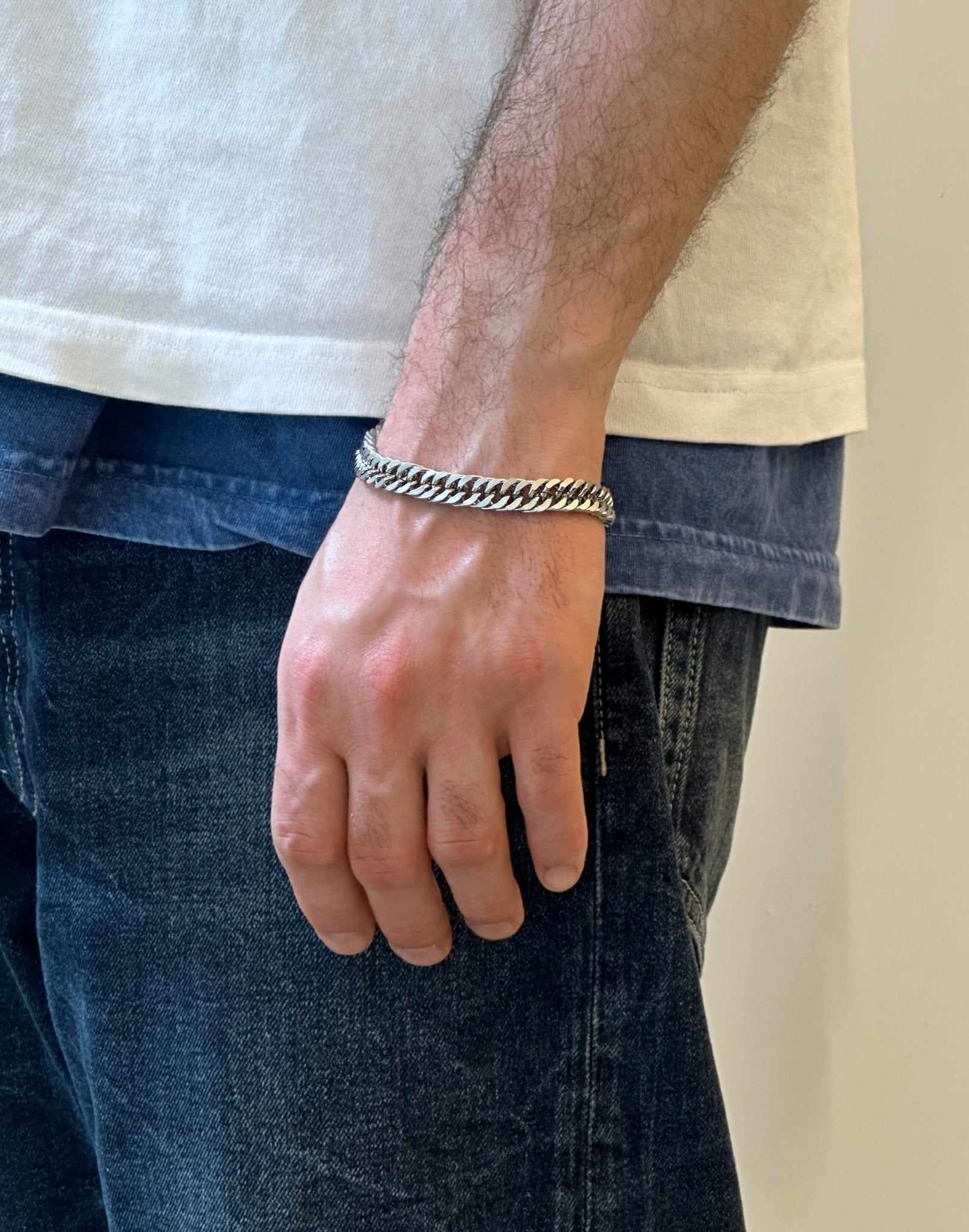 Men curb chain bracelet silver stainless steel unisex jewelry handmade New York Brooklyn by llayers 