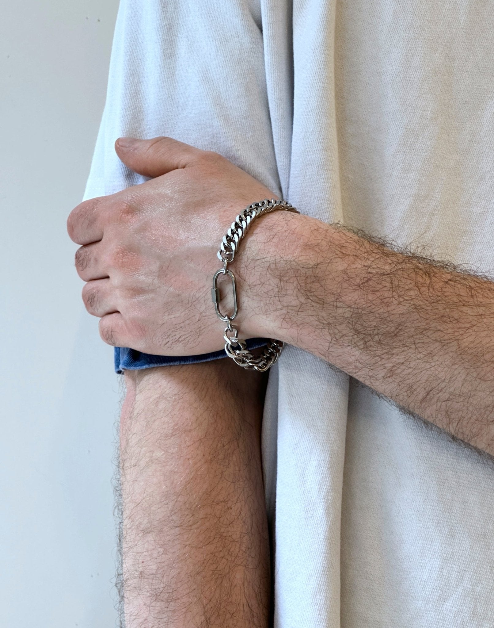 Men curb chain bracelet silver stainless steel unisex jewelry handmade New York Brooklyn by llayers 