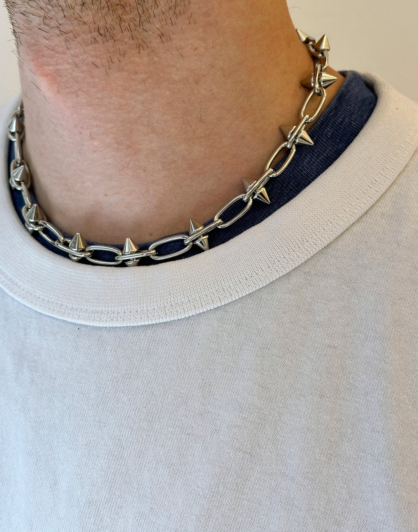 Men silver spike chain bracelet unisex stainless steel jewelry handmade New York Brooklyn by llayers