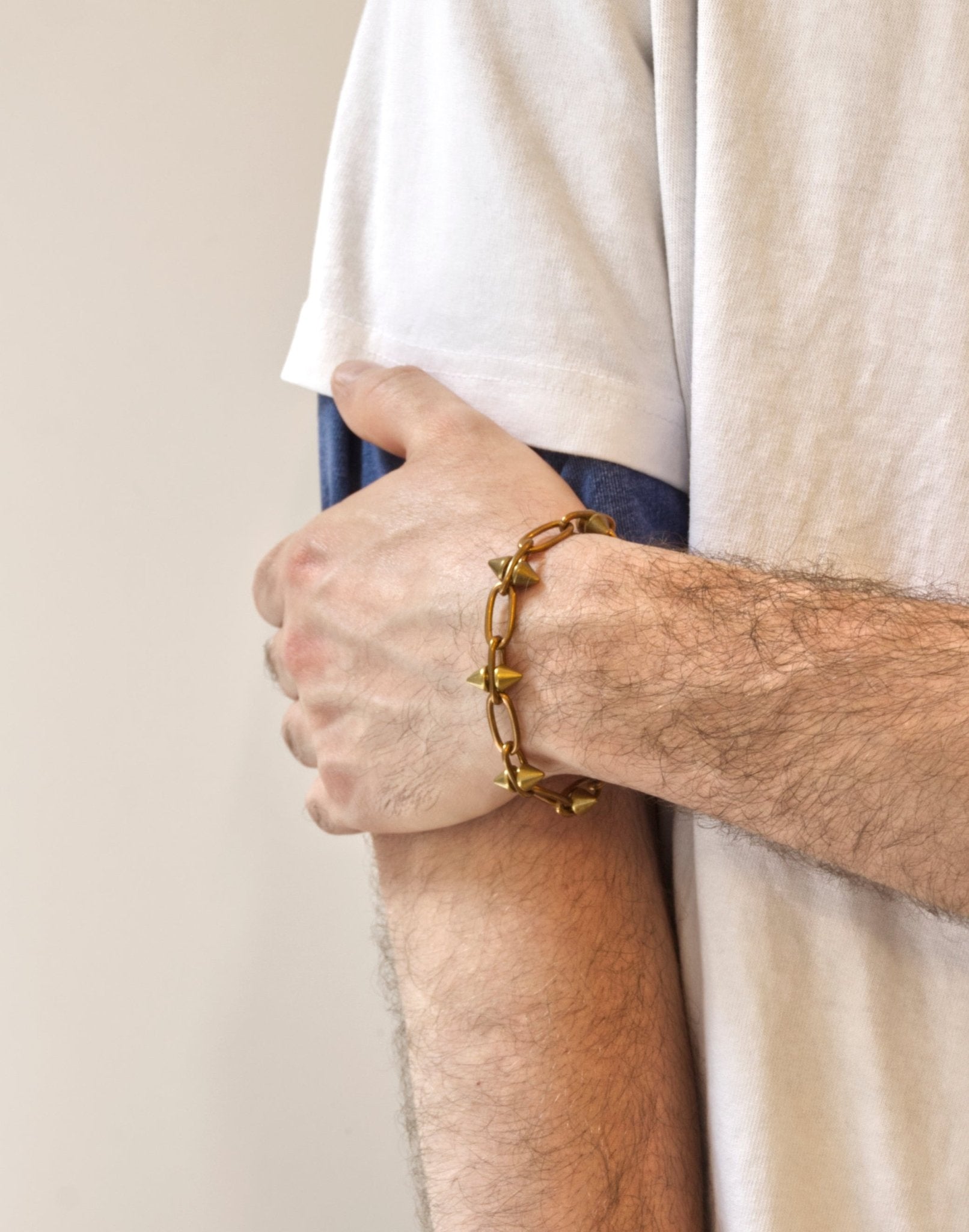 Men spike gold brass chain bracelet unisex jewelry handmade New York Brooklyn by llayers