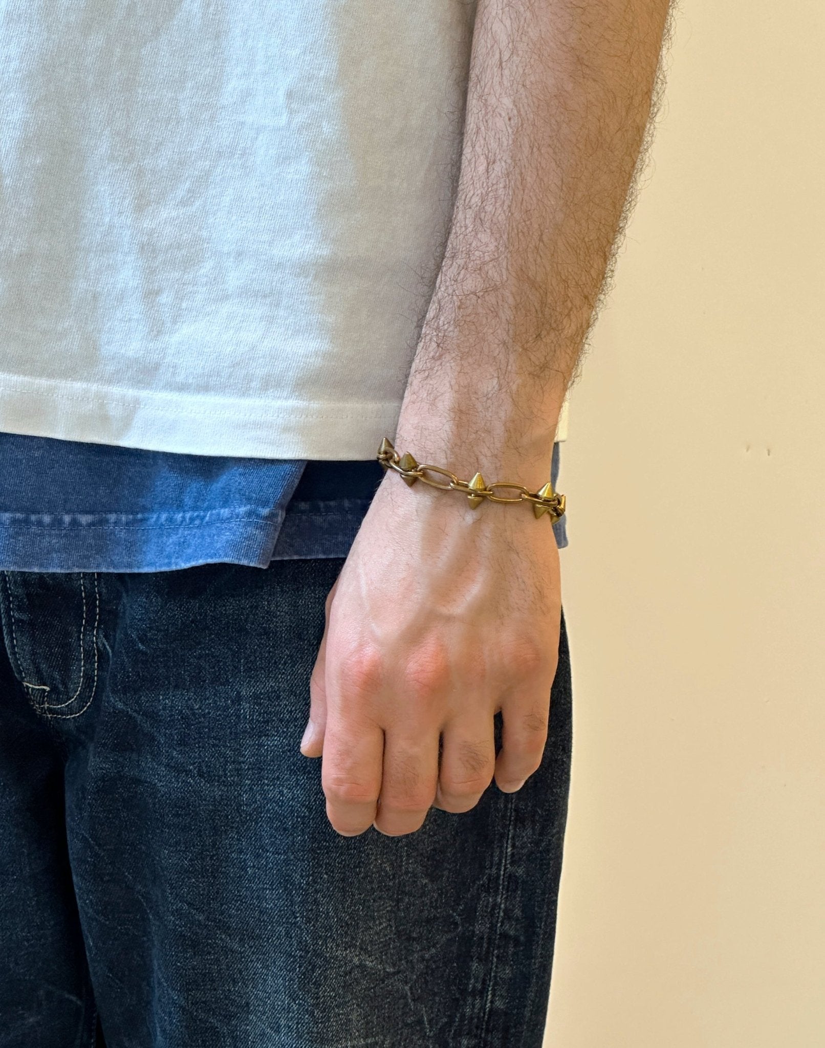 Men spike gold brass chain bracelet unisex jewelry handmade New York Brooklyn by llayers