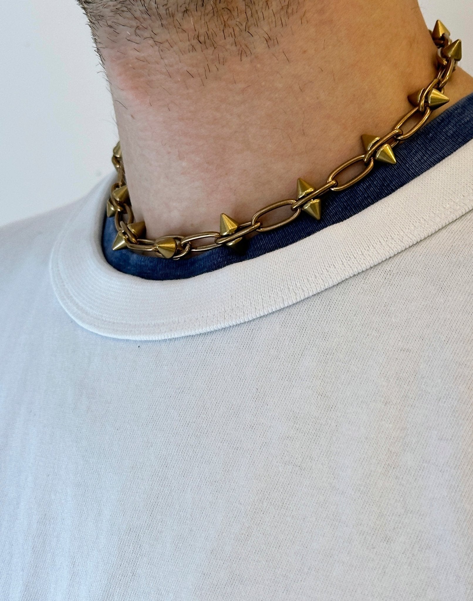 Men spike gold brass chain necklace unisex jewelry handmade New York Brooklyn by llayers 
