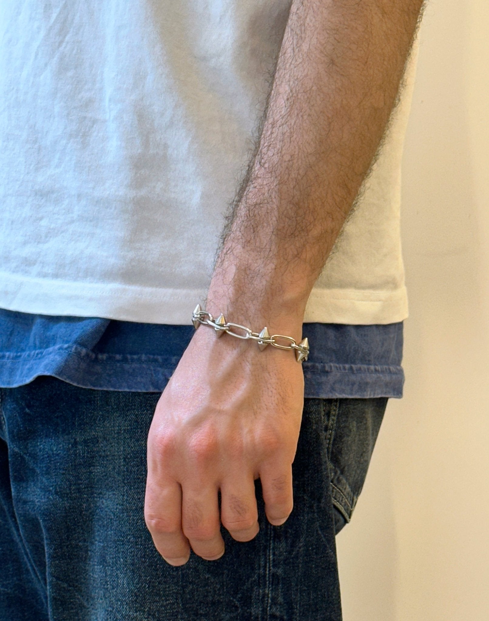 Men silver spike chain bracelet unisex jewelry handmade New York Brooklyn by llayers 