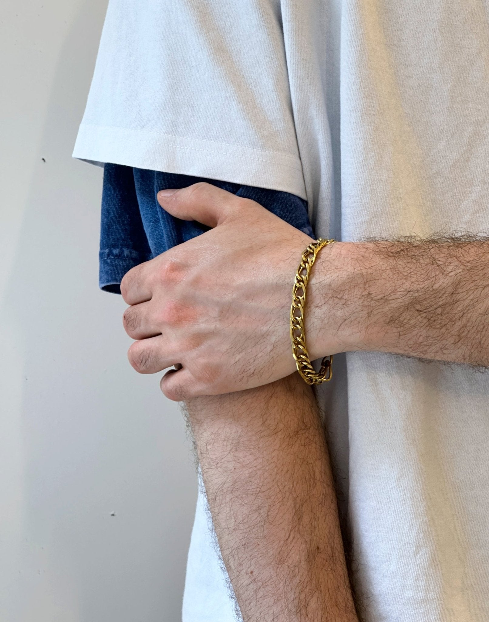 Men double link chain bracelet brass minimalist jewelry handmade New York Brooklyn by llayers 
