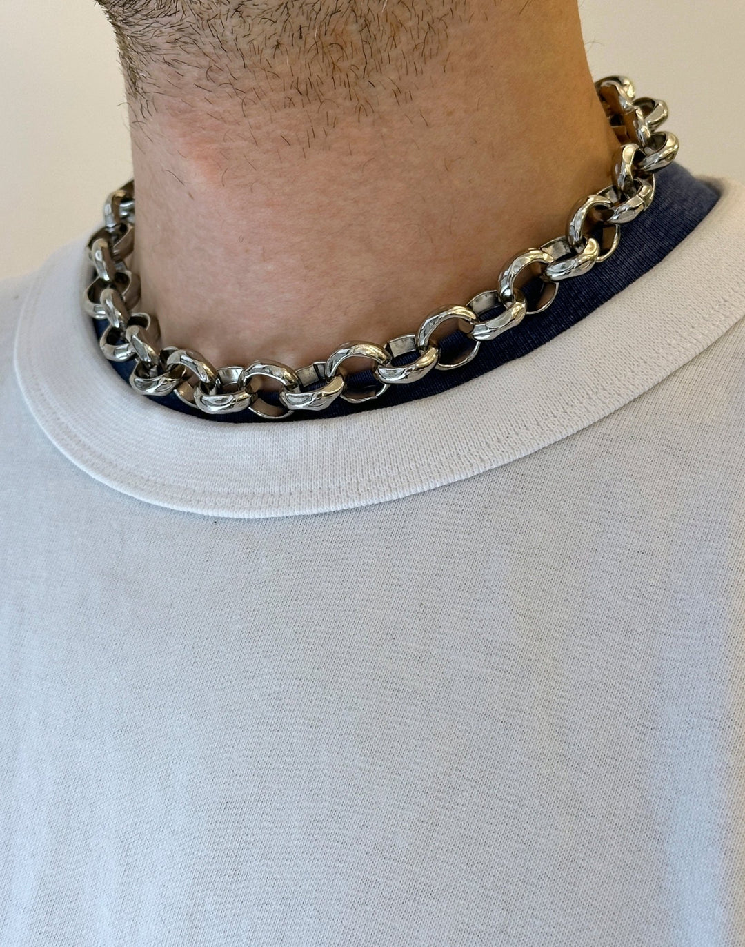 Men Silver round chunky links chain necklace infinity stainless steel jewelry made in Brooklyn New York by llayers