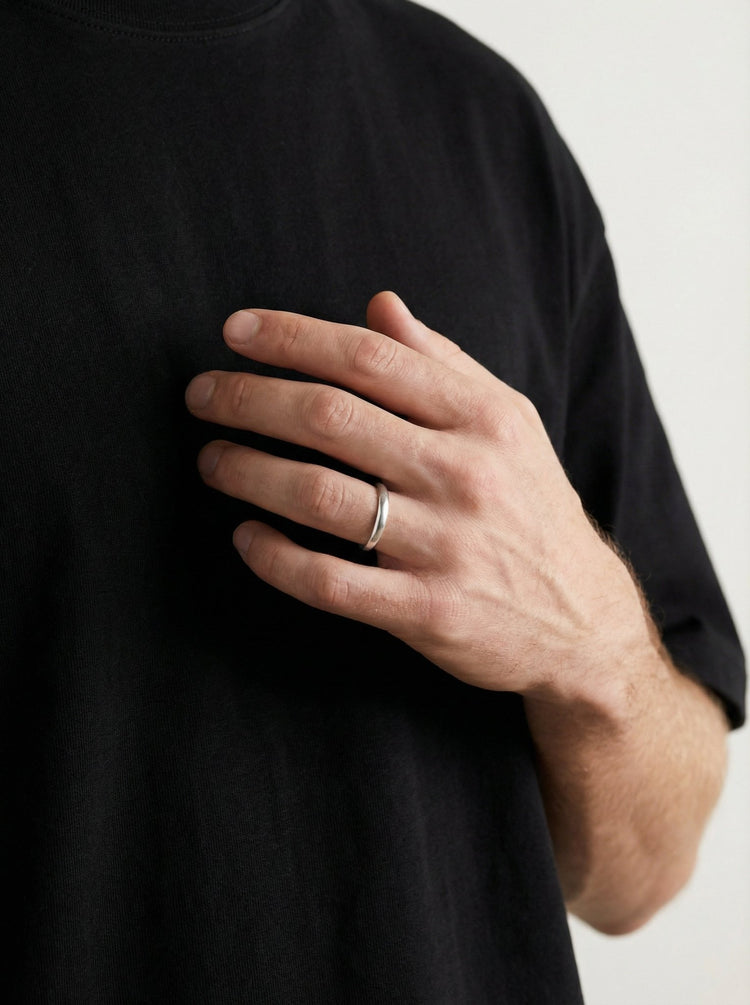 Men's Sterling Silver half round engagement  ring. Men's rings in Brooklyn New York by designer llayers.