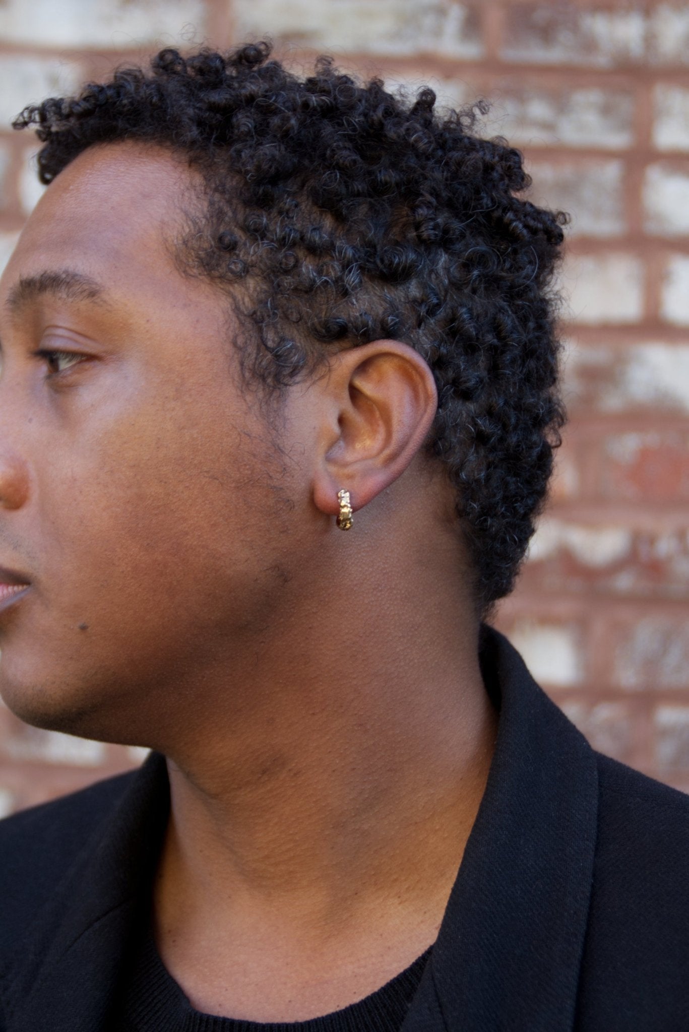 Men's Gold hoop earrings granite. Emerging designer. Minimalist jewelry made in Brooklyn New York by llayers.