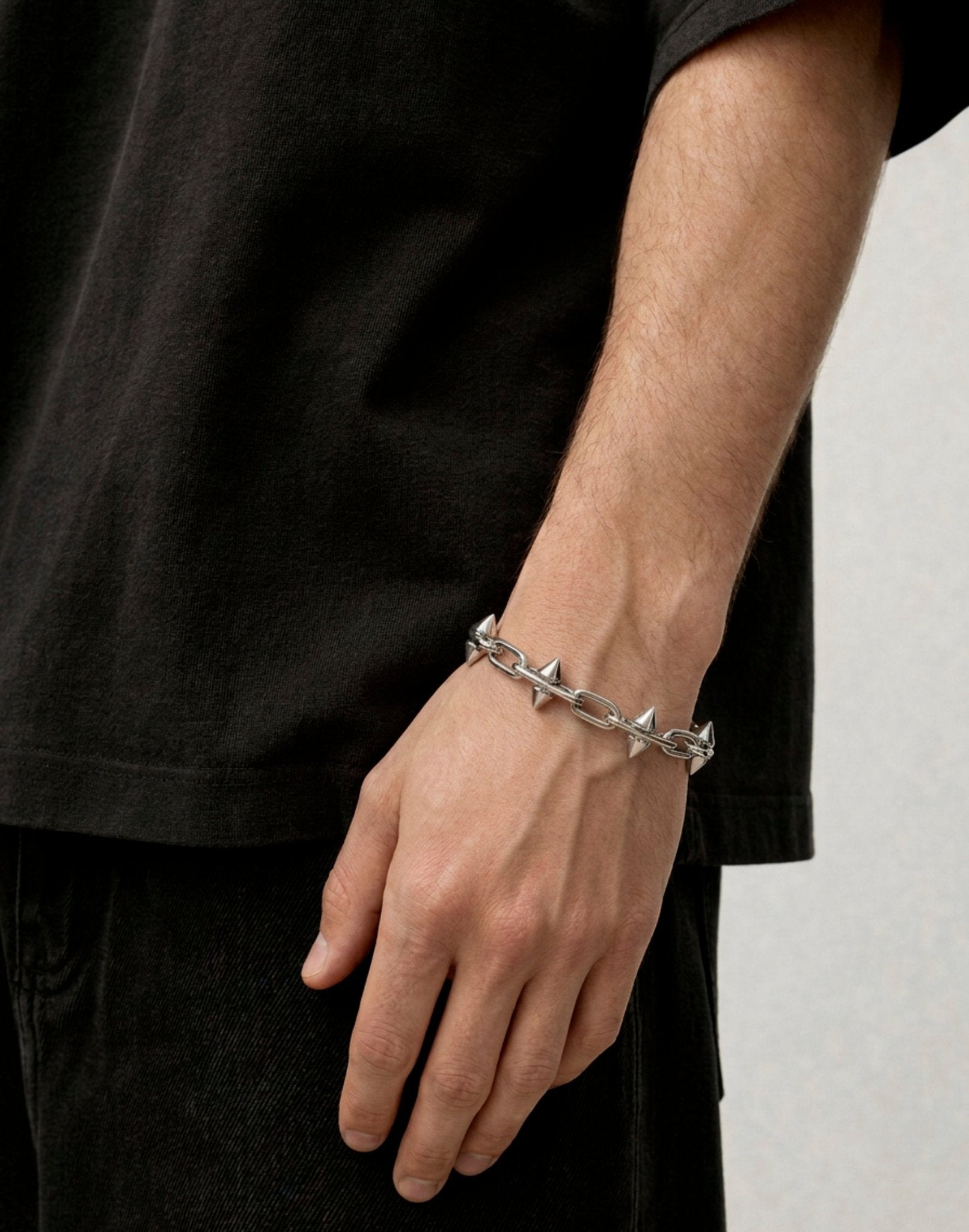 Men's silver spike chain bracelet unisex jewelry handmade New York Brooklyn by llayers