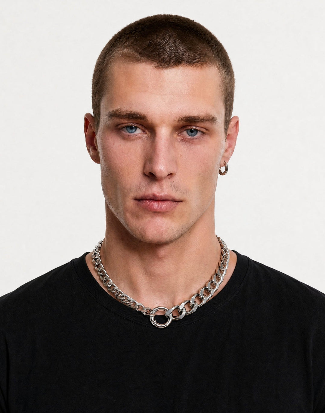 Men's silver choker chain necklace in stainless steel in Brooklyn New York by llayers. 