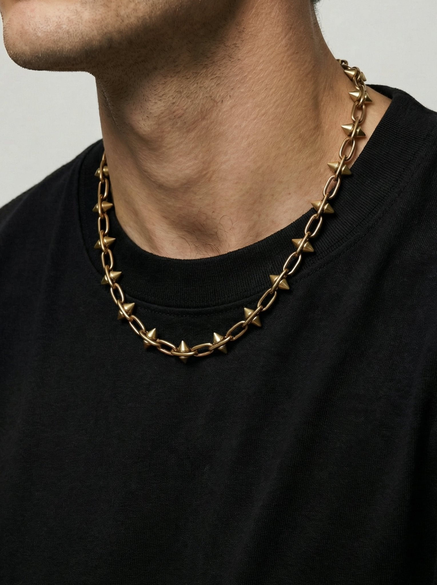 Men's gold  spike chain necklace. Men's jewelry in Brooklyn New York by llayers.